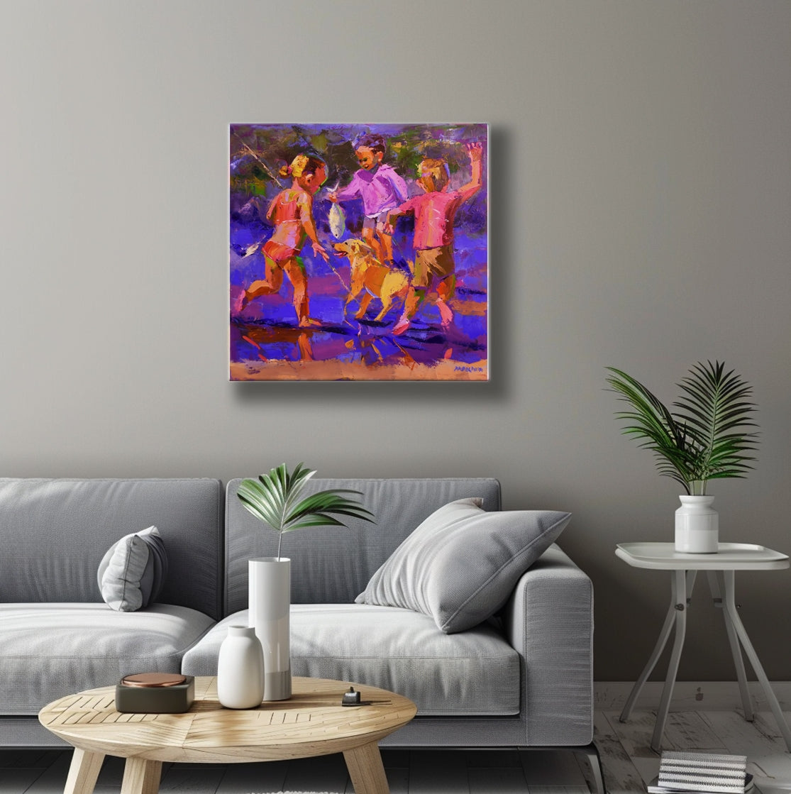 Fishing by the River 80x80cm Oil on Canvas