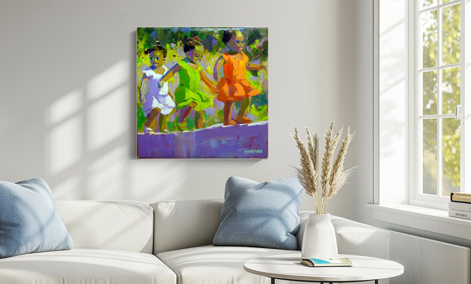 Playing on the wall  79x79cm Oil on Canvas