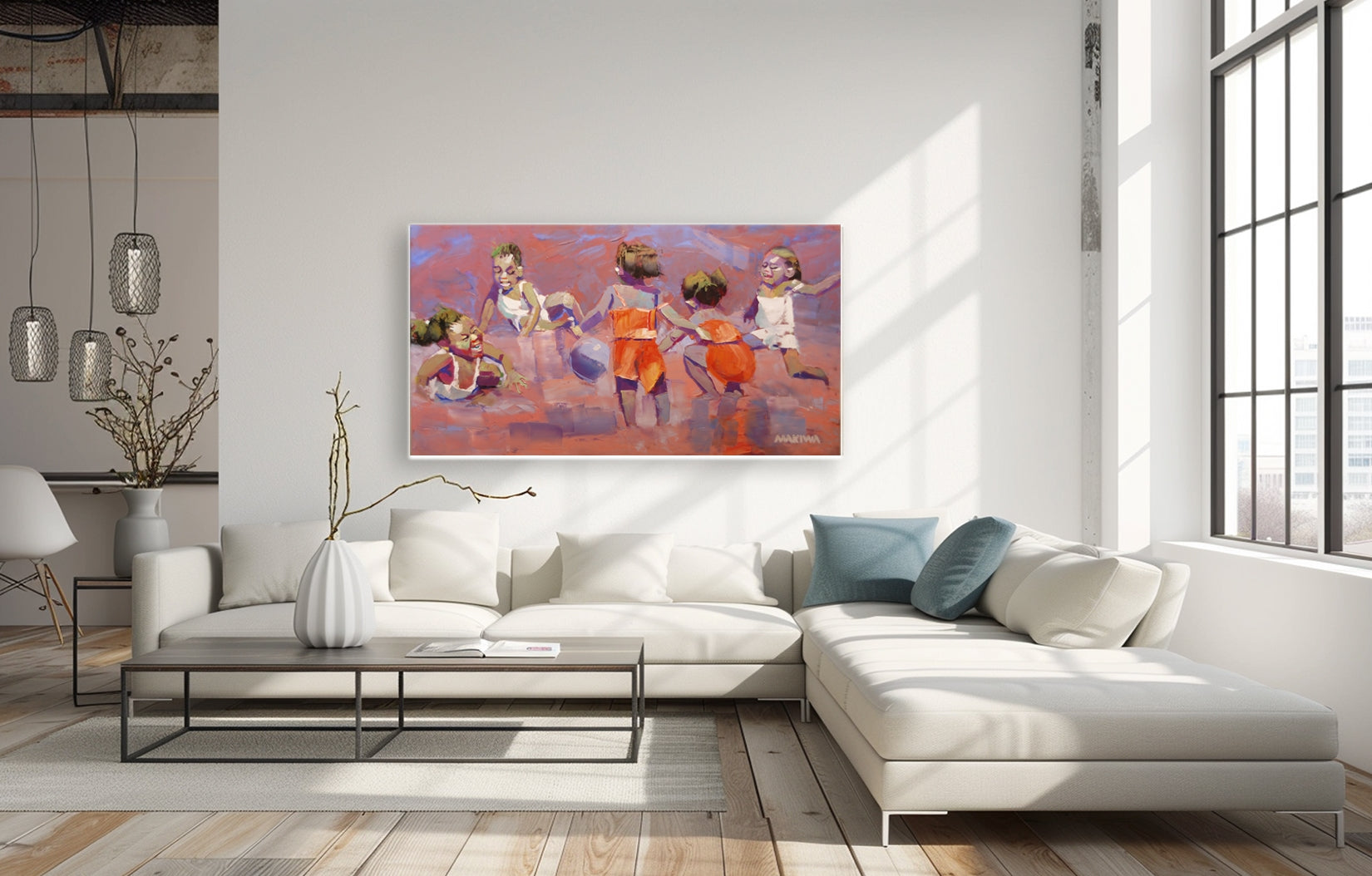 Playtime at the Beach 69x122cm Oil on Canvas