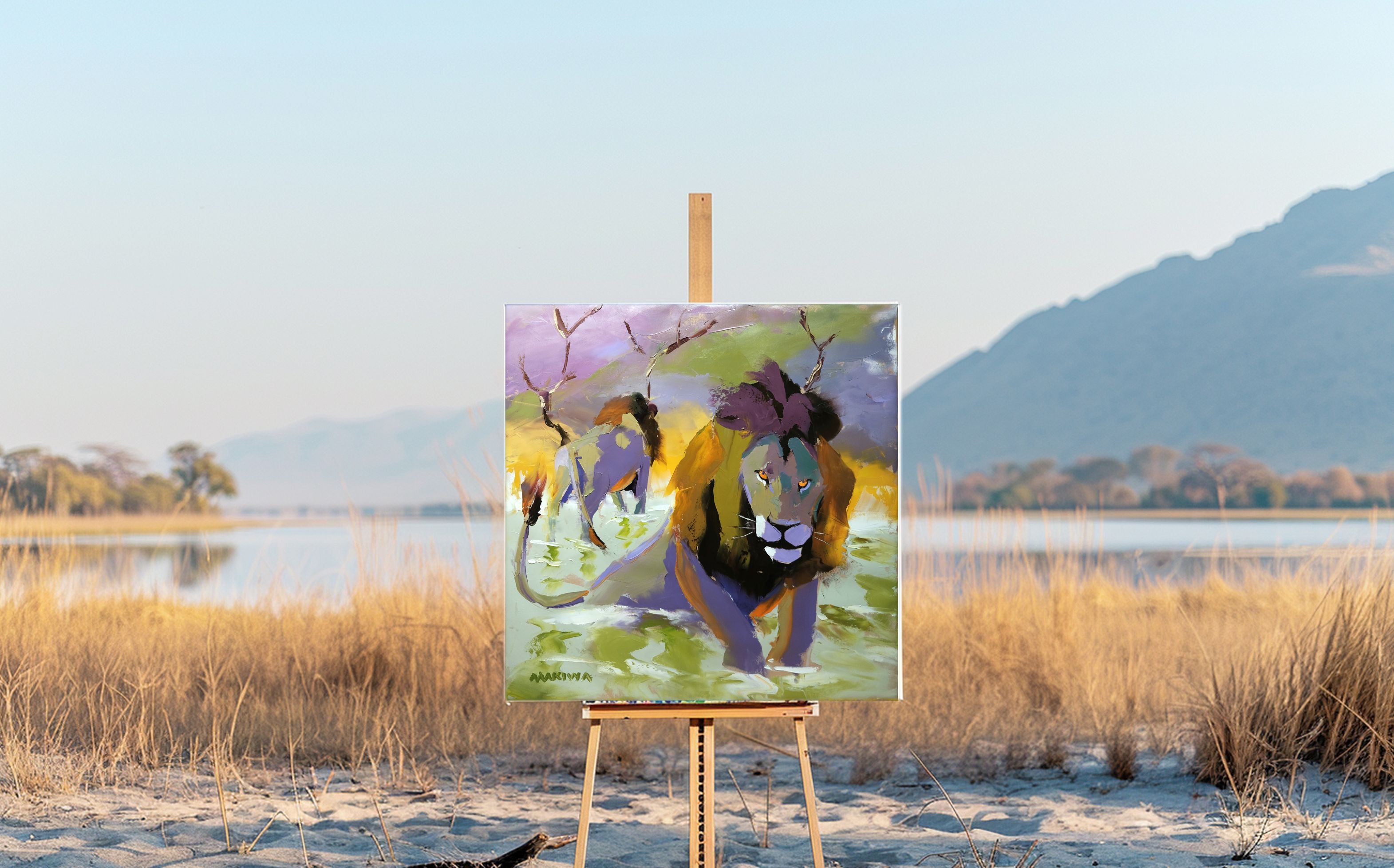 Lion Territory 79x79cm Oil On Canvas