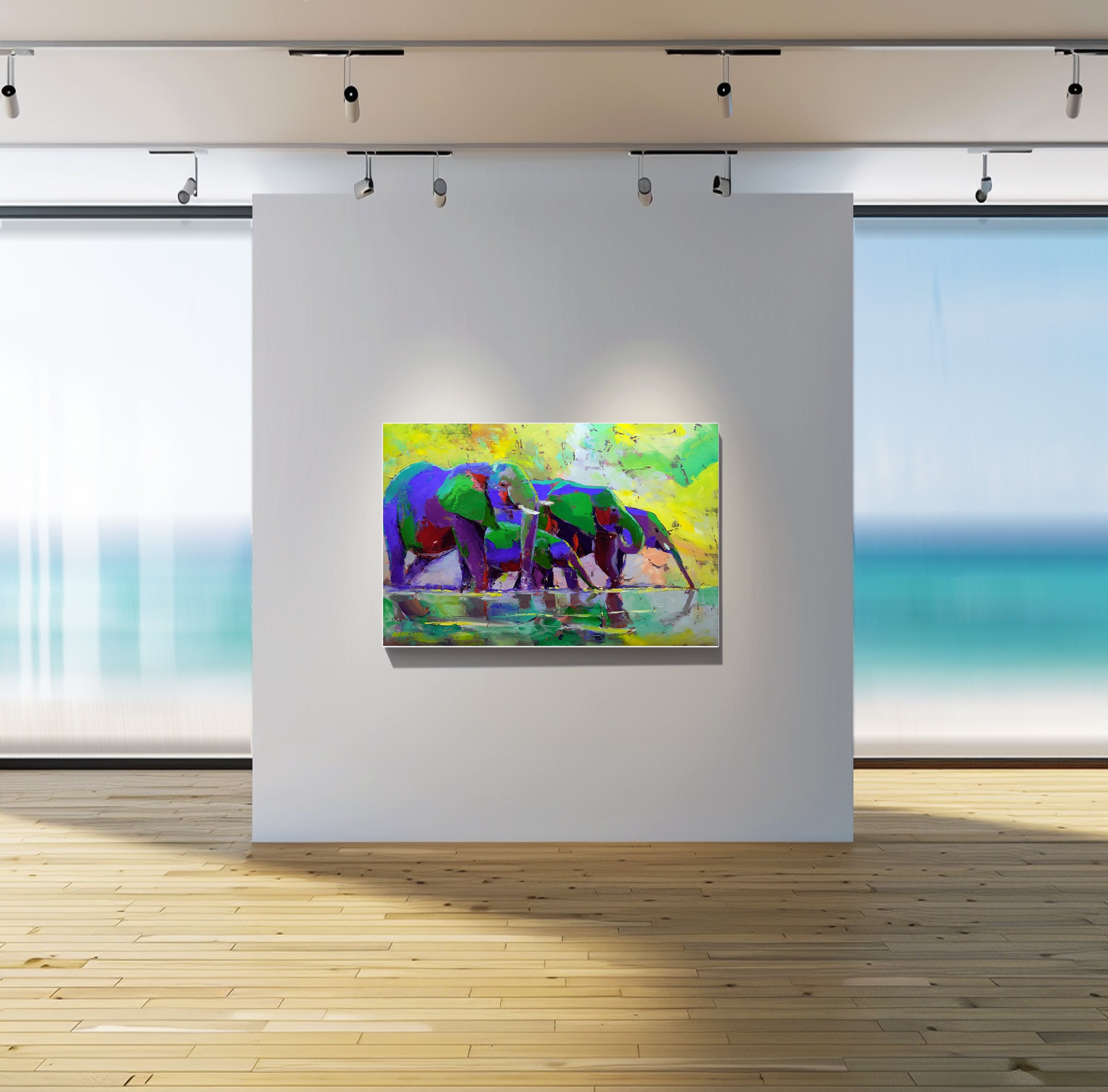 Drinking Elephants 80x120cm Oil on Canvas