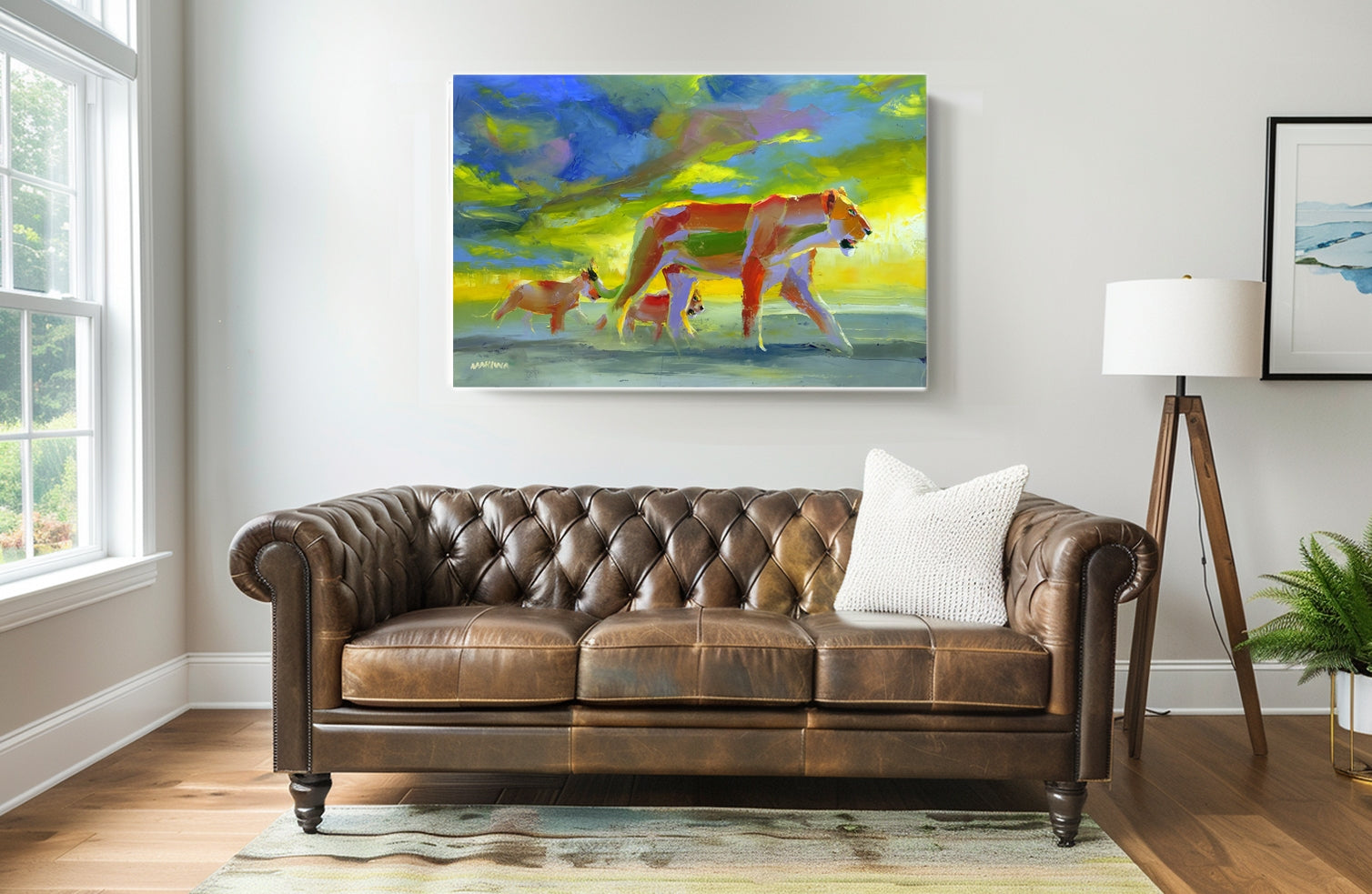 Lioness and Cubs 80x120cm Oil on Canvas