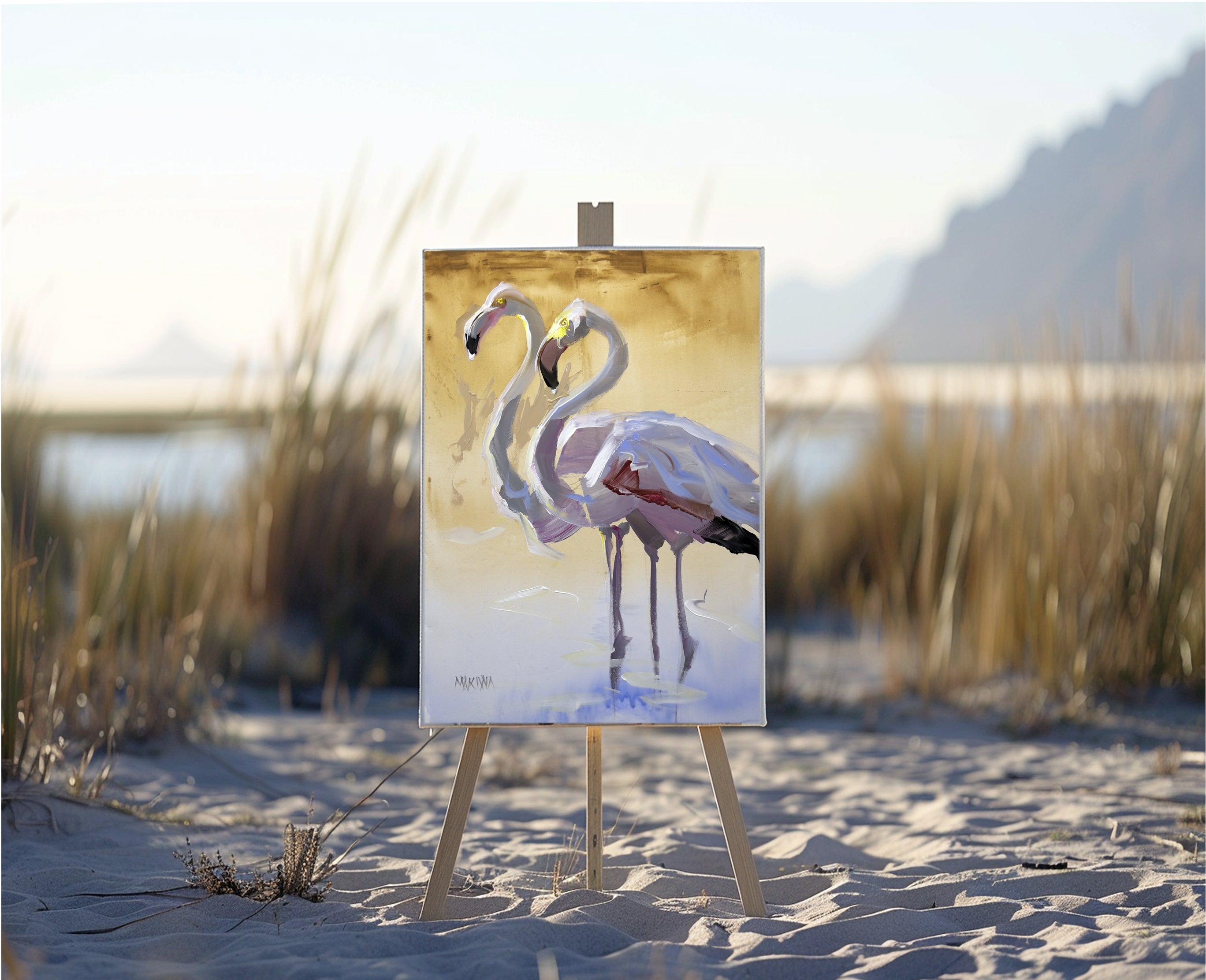 The Flamingos 1 55x40cm Acrylic On Canvas
