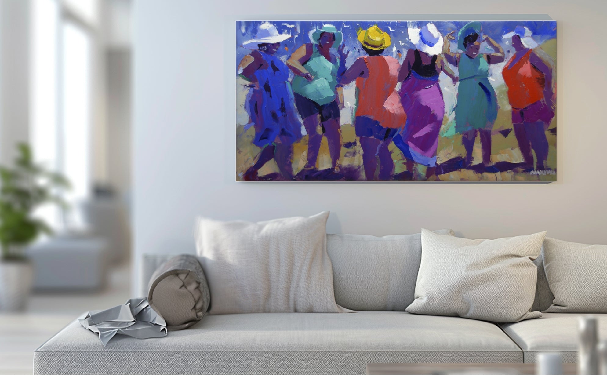 Mamas at the Beach 60x120cm Oil on Canvas