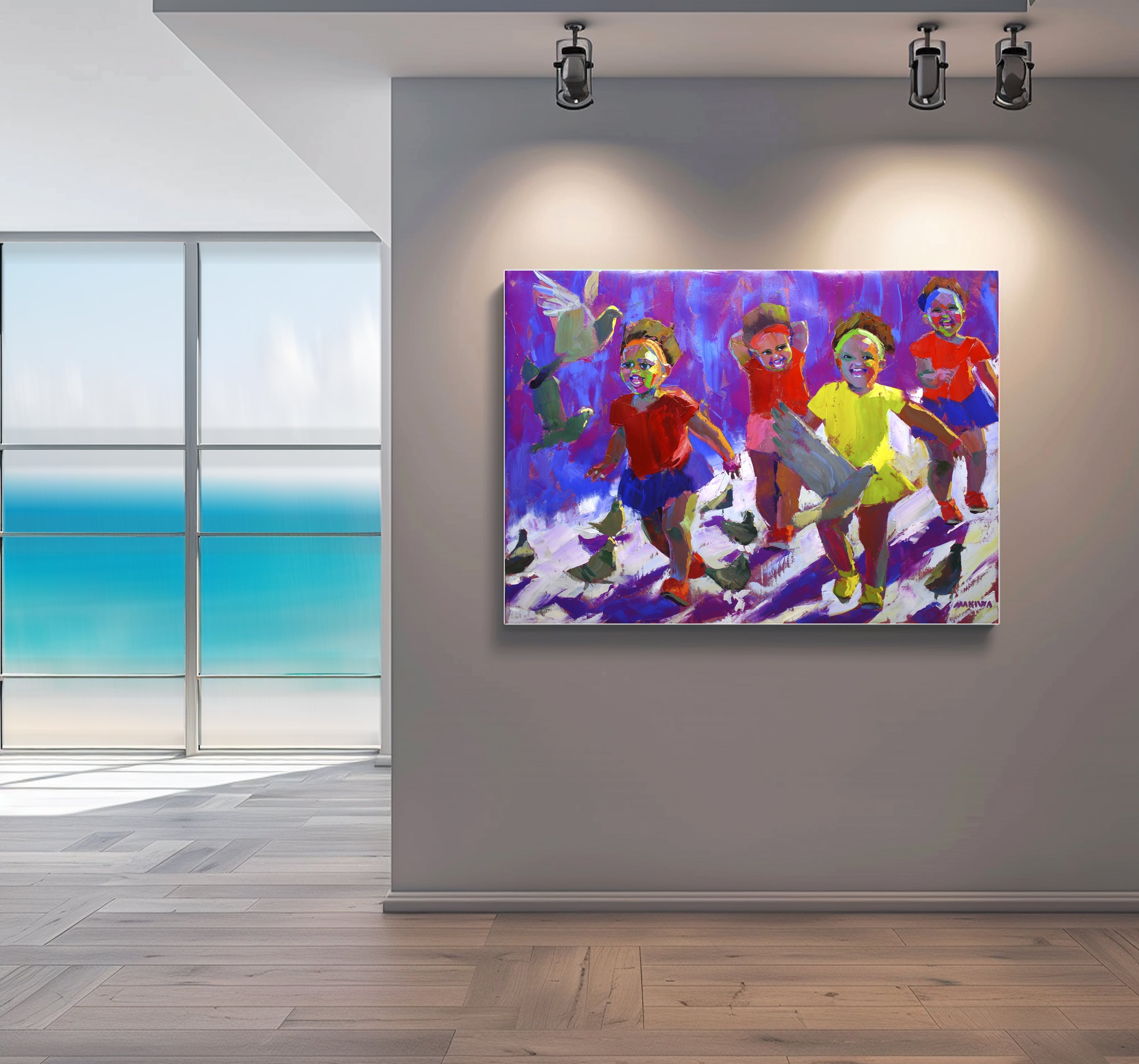 Pigeons at Dusk 100x140cm Oil on Canvas