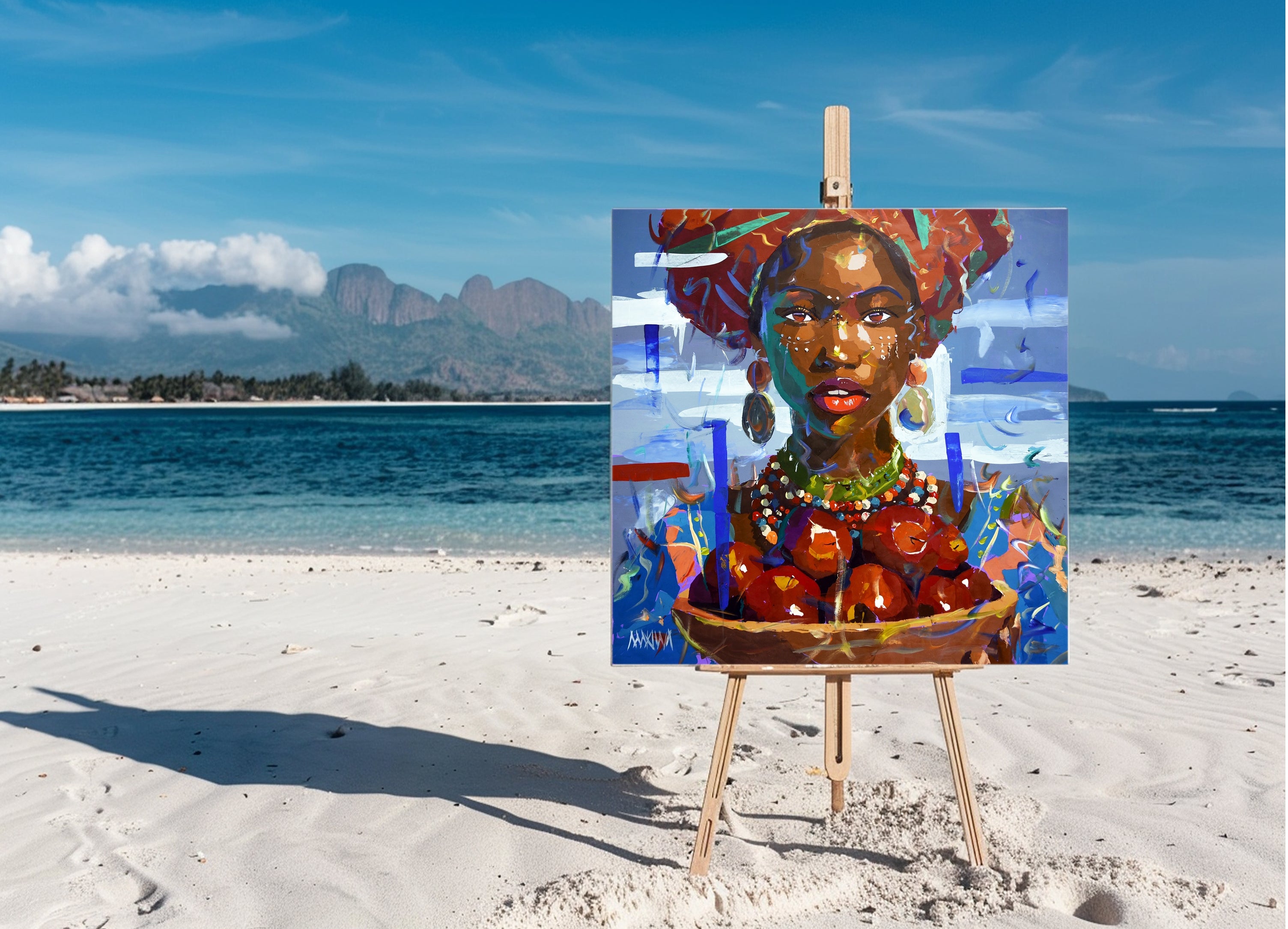 Red Apples By the Sea 120x120cm Acrylic on Canvas