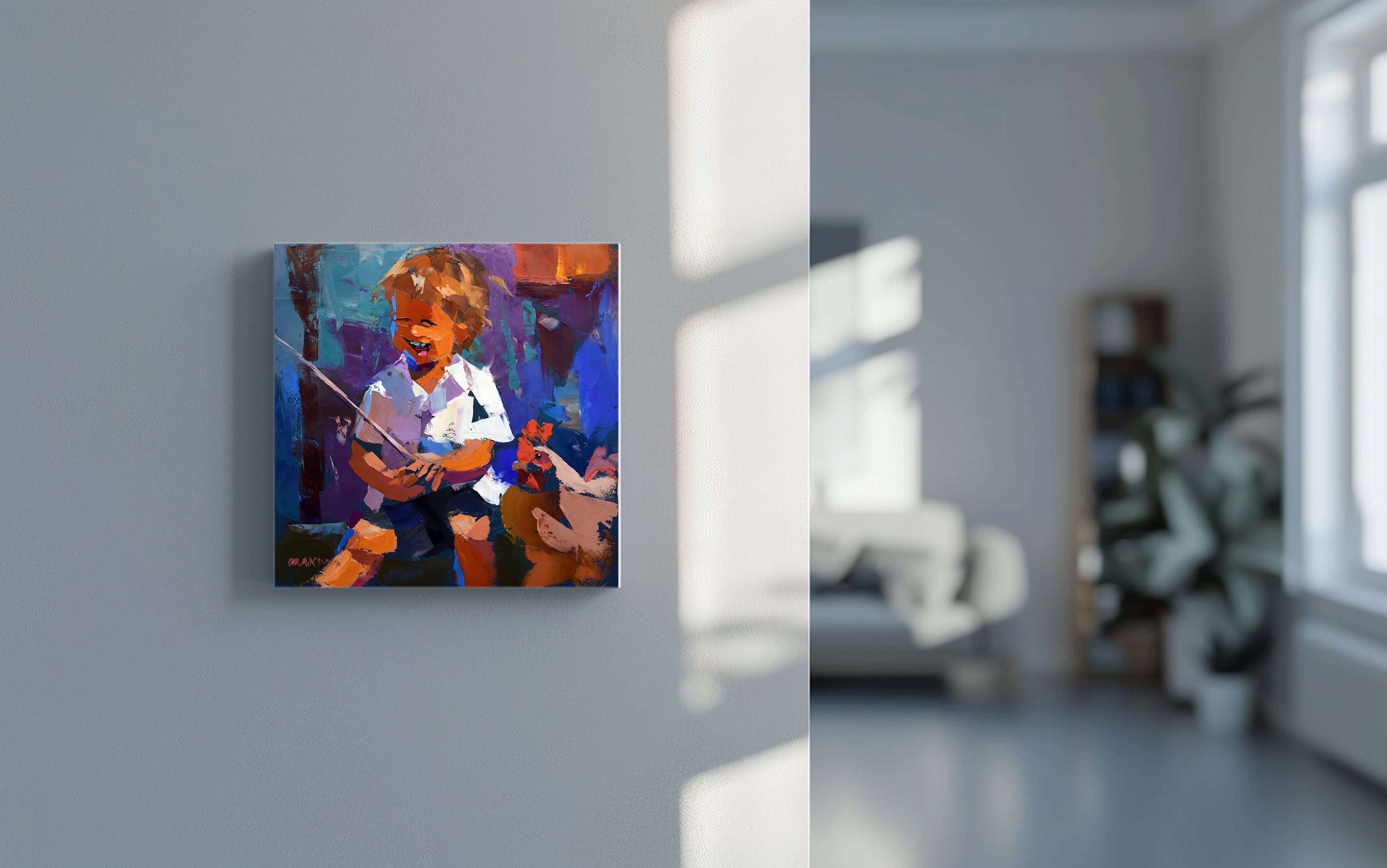 The Chicken Boy 40x40cm Oil on Canvas