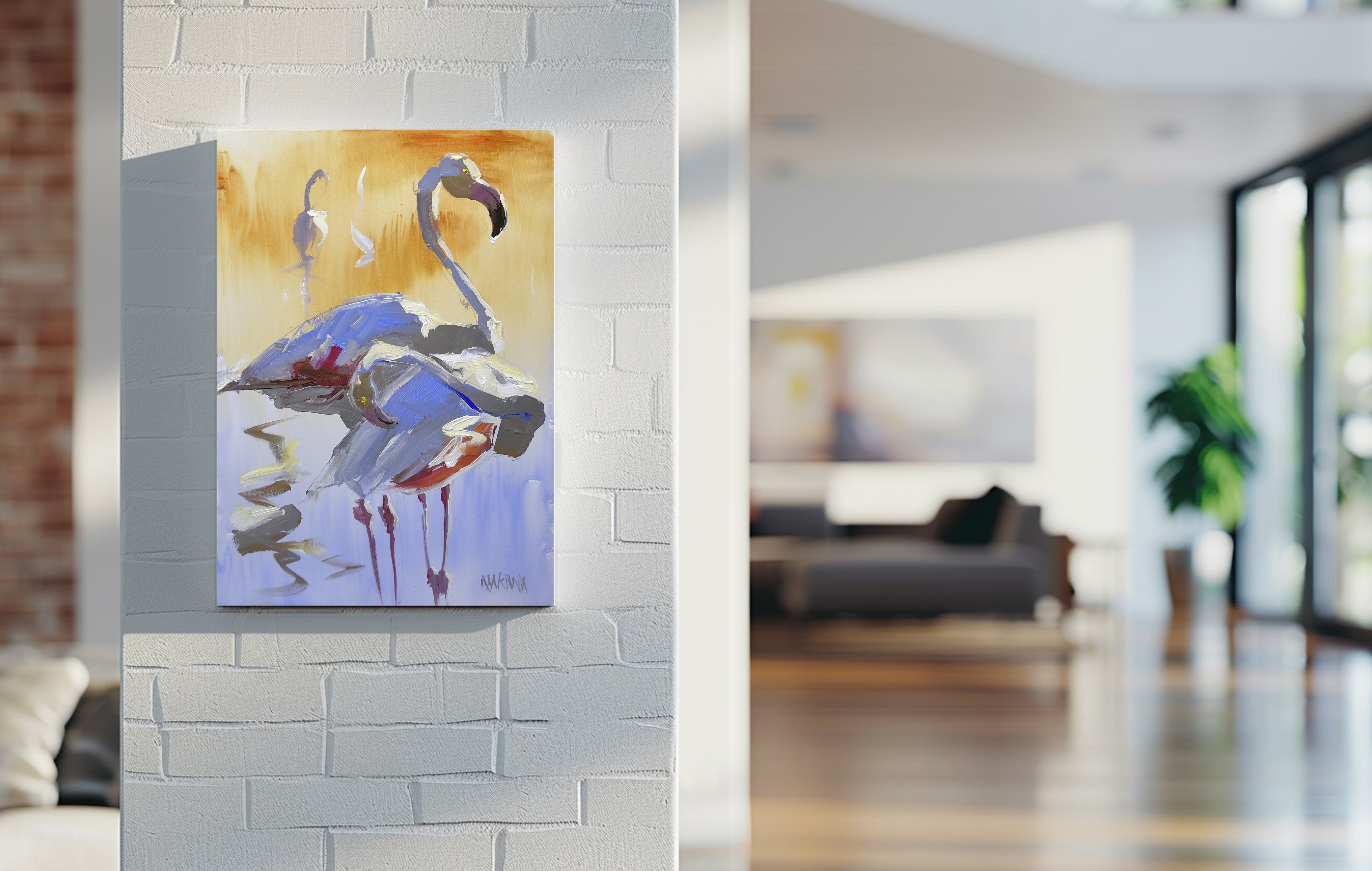 The Flamingos 4 55x39cm Acrylic On Canvas