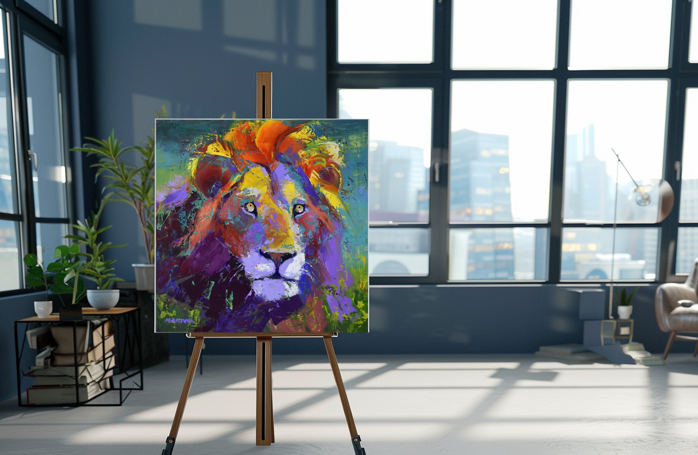 Portrait of a Lion 80x80cm Oil on Canvas