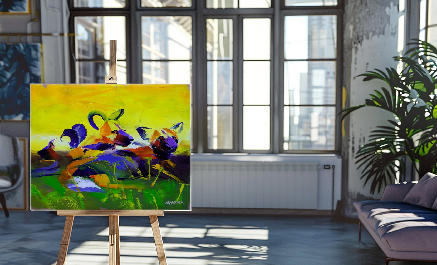 The Wild Dogs at Sunset 56x71cm Oil on Canvas