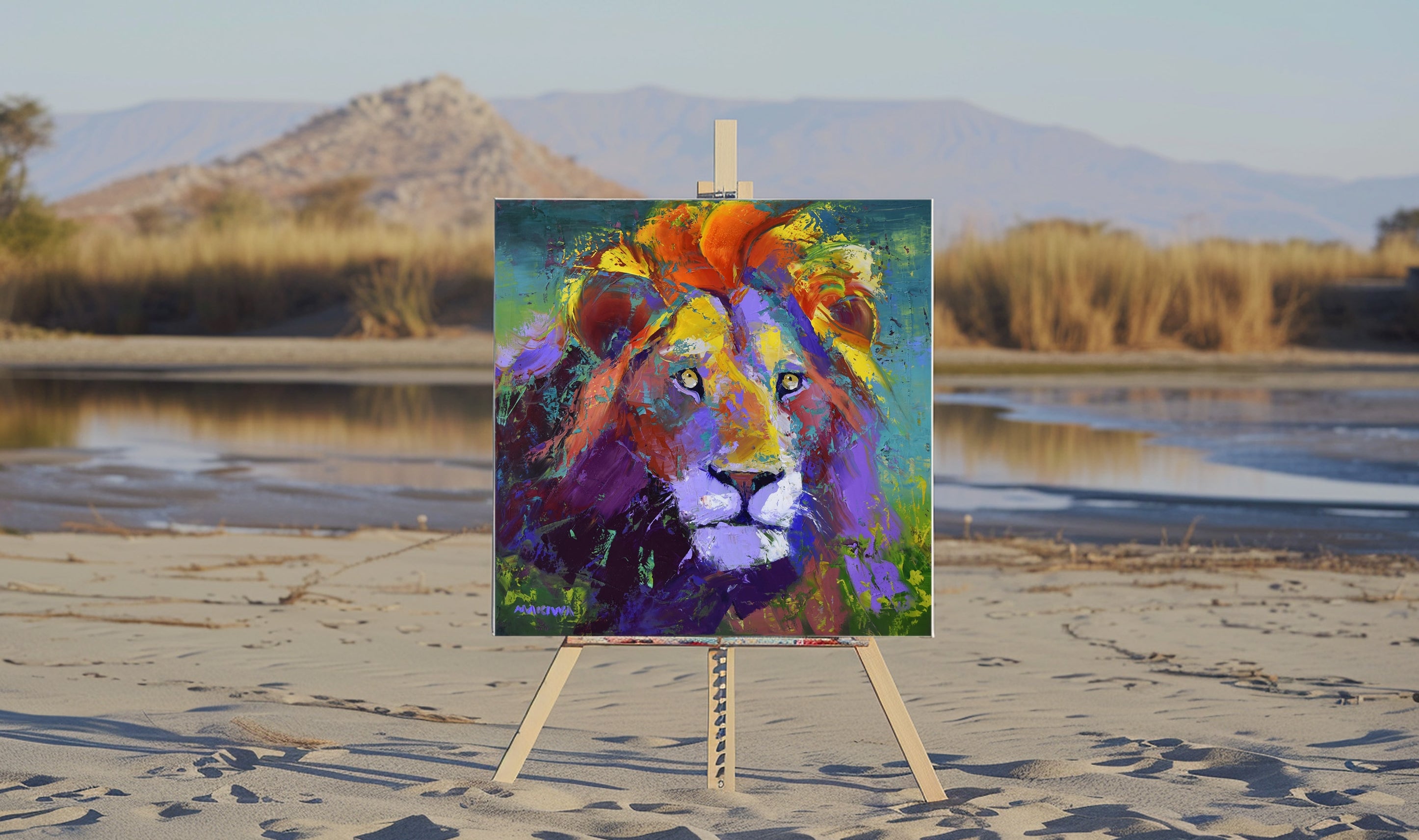 Portrait of a Lion 80x80cm Oil on Canvas