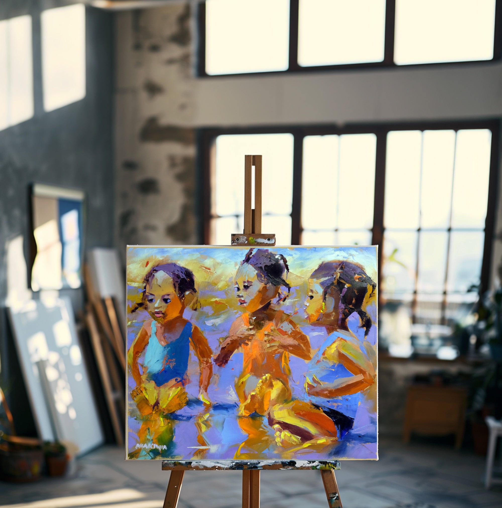 Three Little Friends 68x80cm Oil on Canvas
