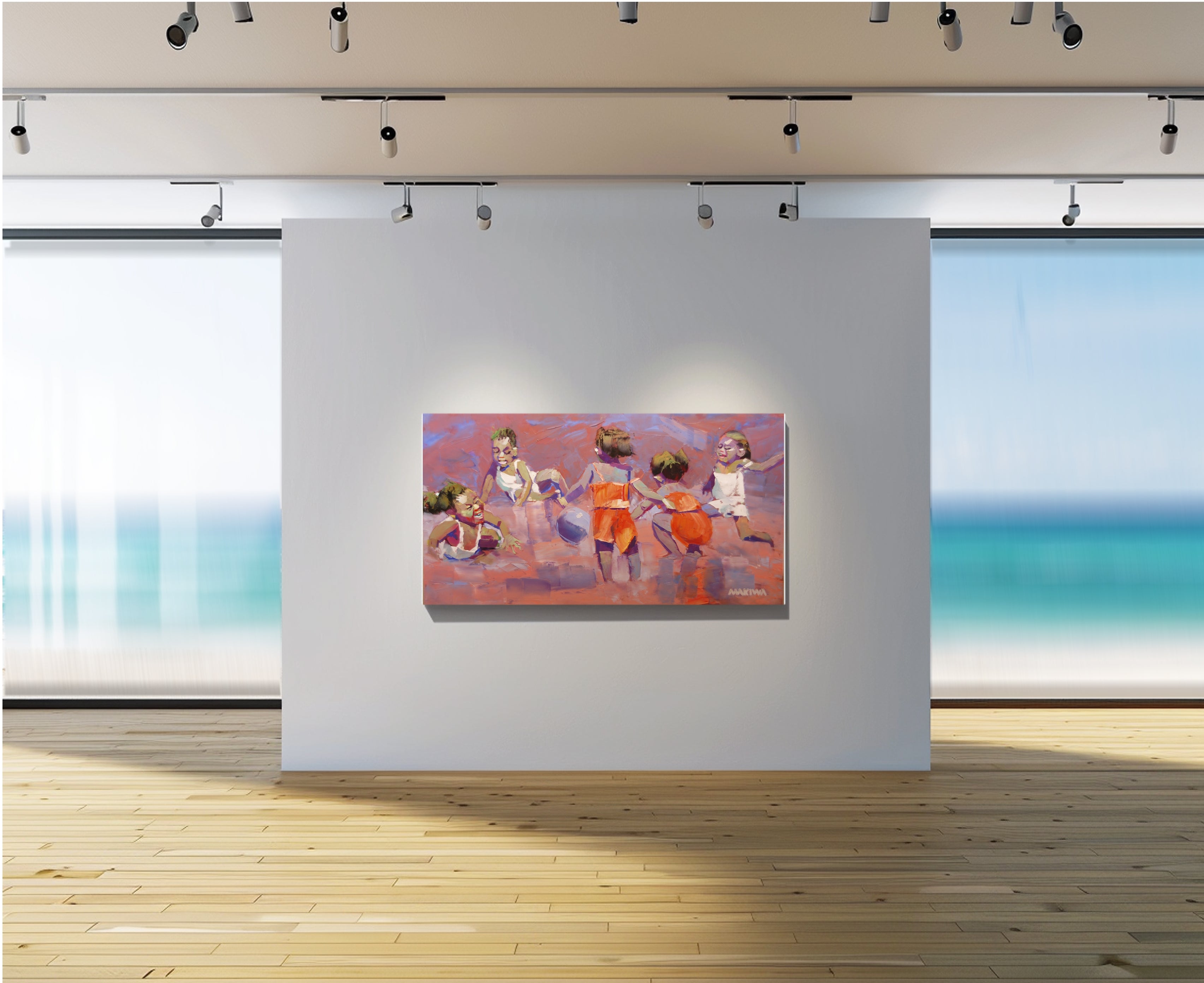 Playtime at the Beach 69x122cm Oil on Canvas