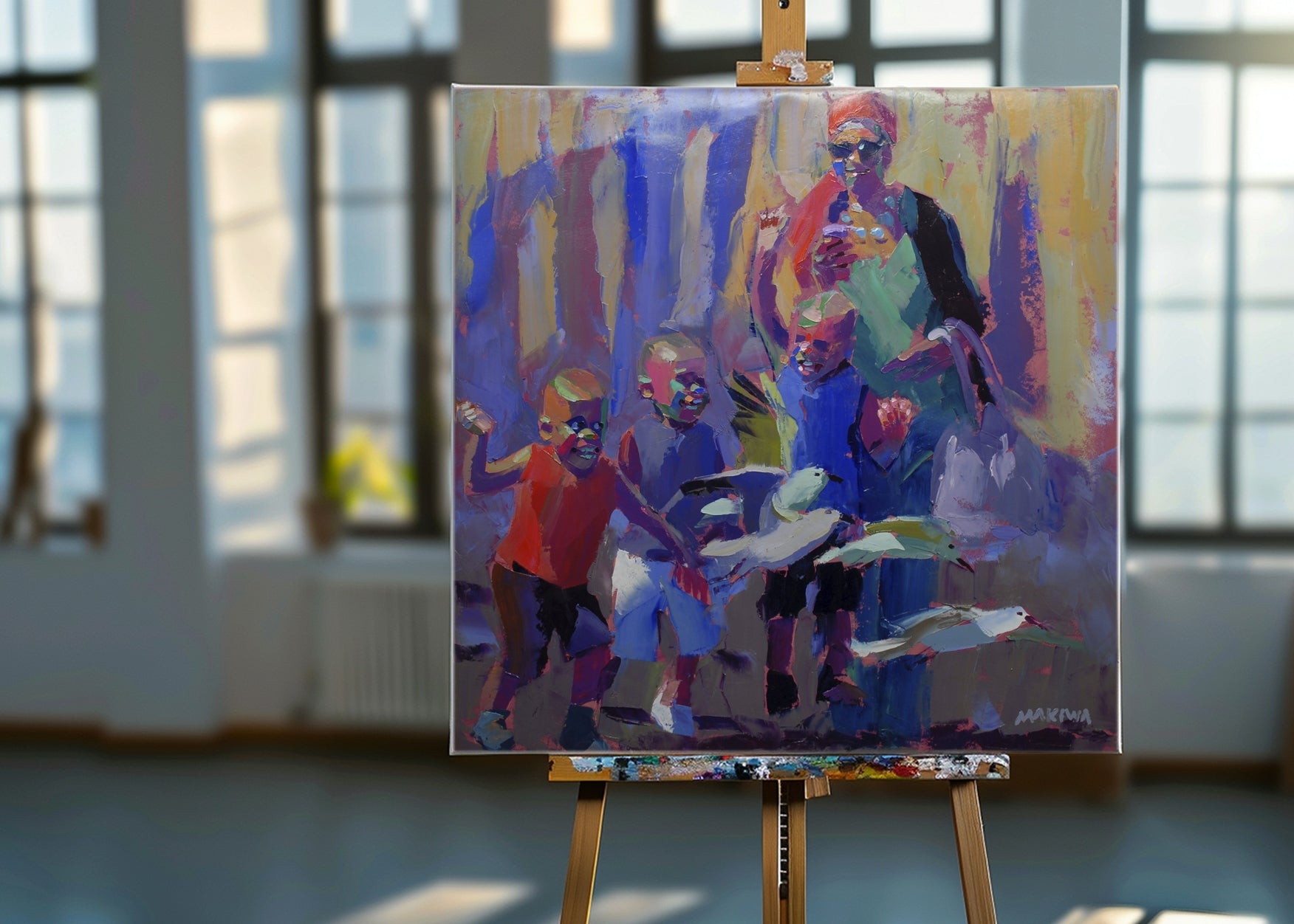 Fun with the Birds 100x100cm Oil on Canvas