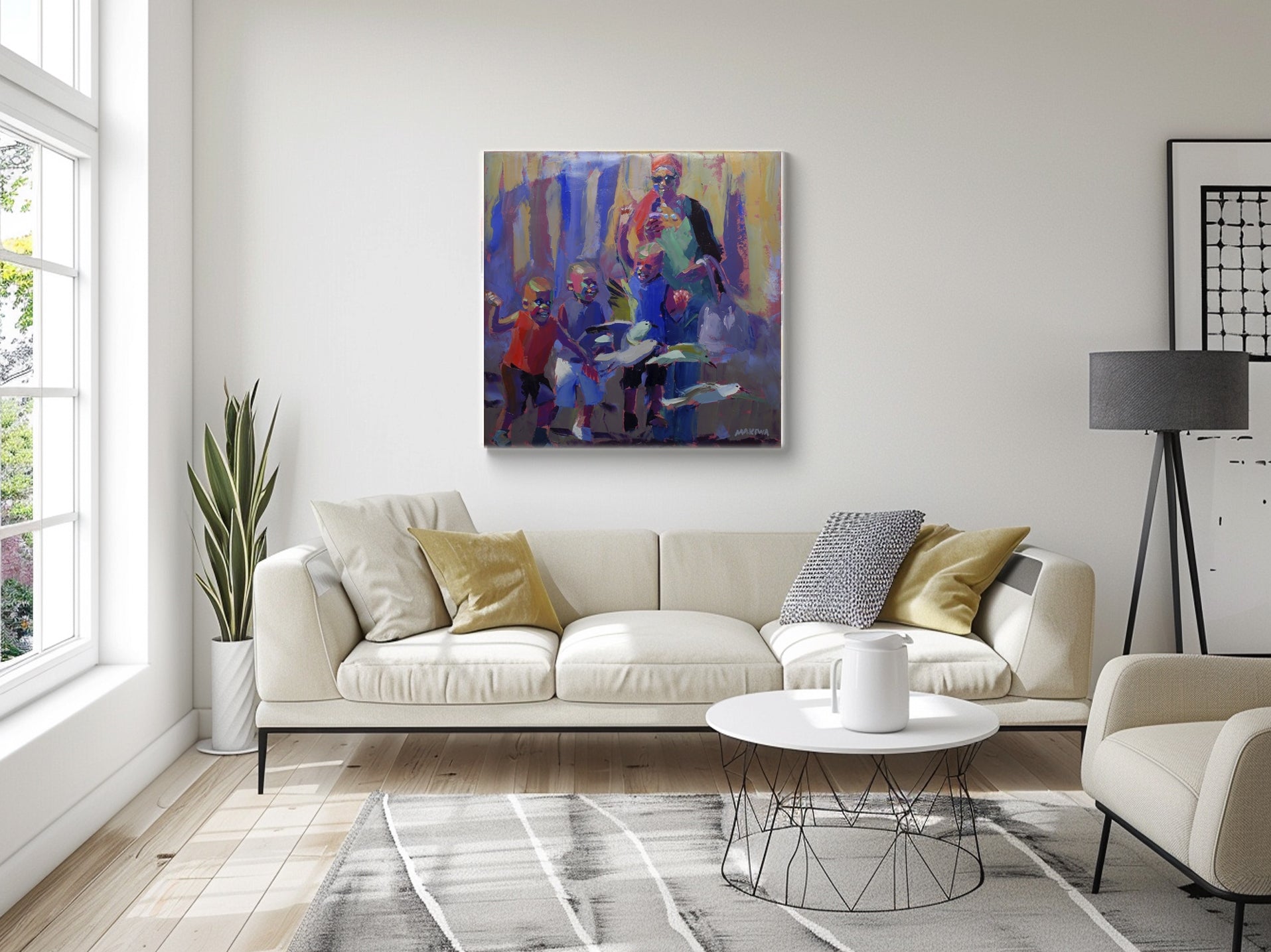 Fun with the Birds 100x100cm Oil on Canvas