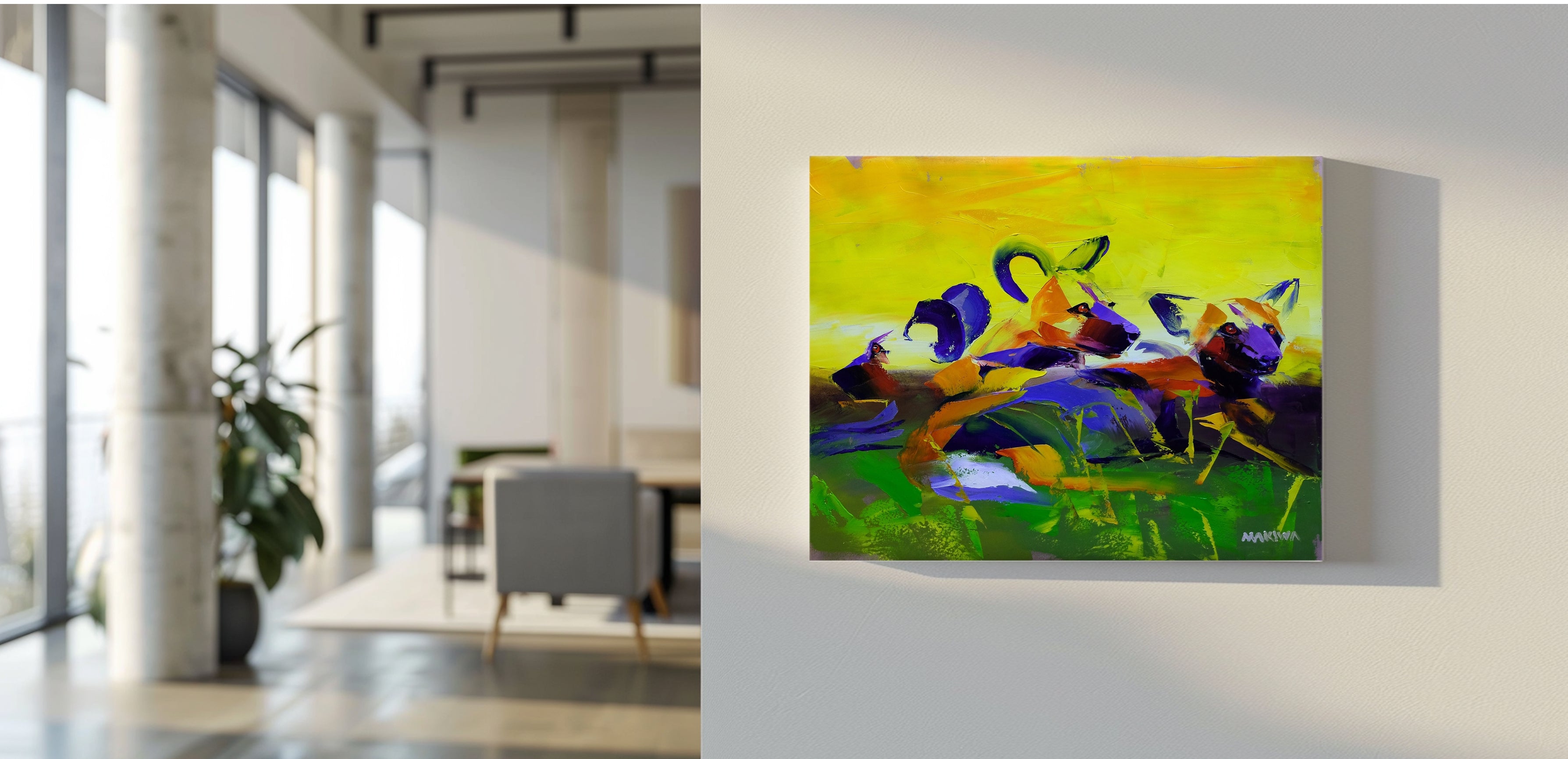 The Wild Dogs at Sunset 56x71cm Oil on Canvas