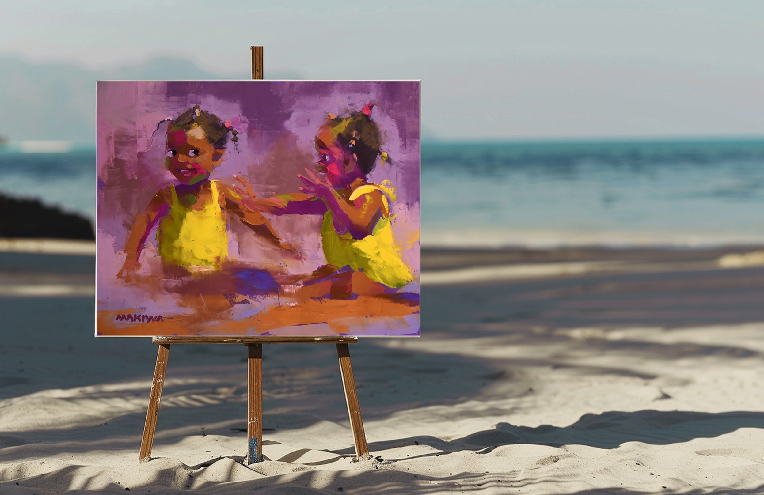 Games in the Sand 56x71cm Oil On Canvas