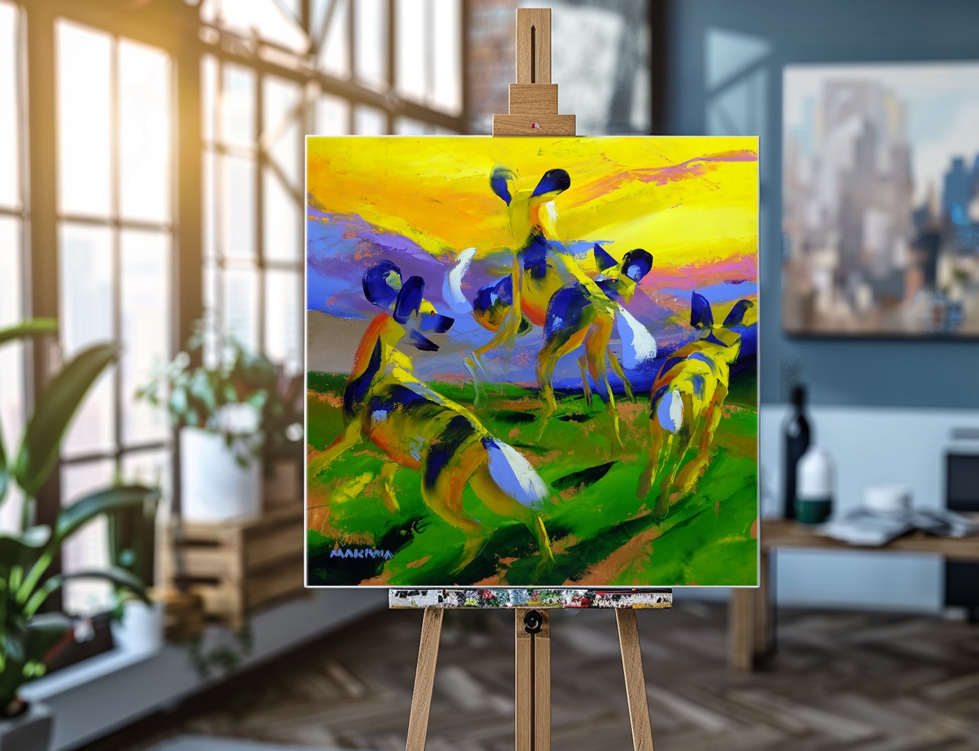 Playful Dogs 100x100cm Oil on Canvas