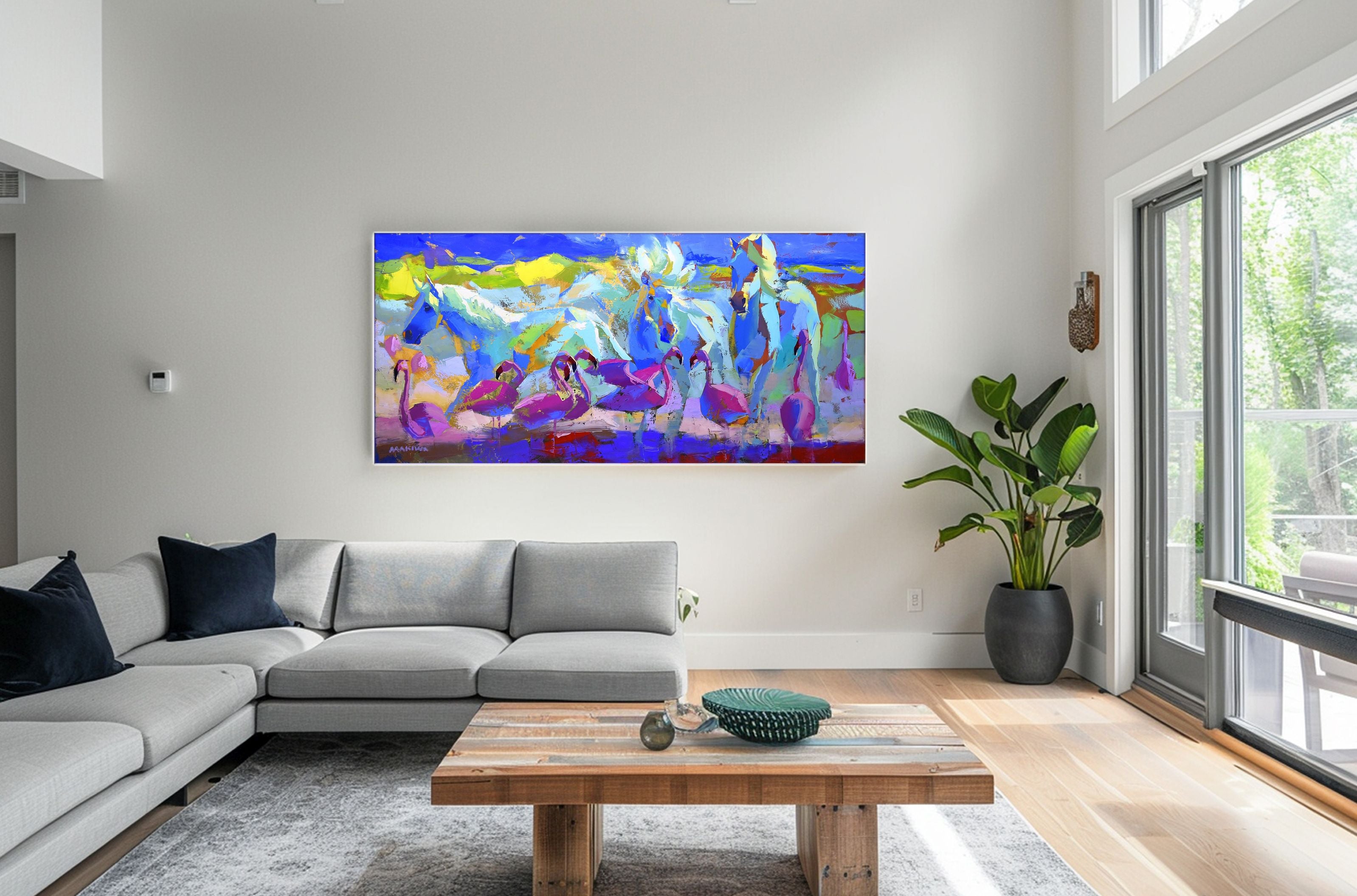 Horses and Flamingos 80x170cm