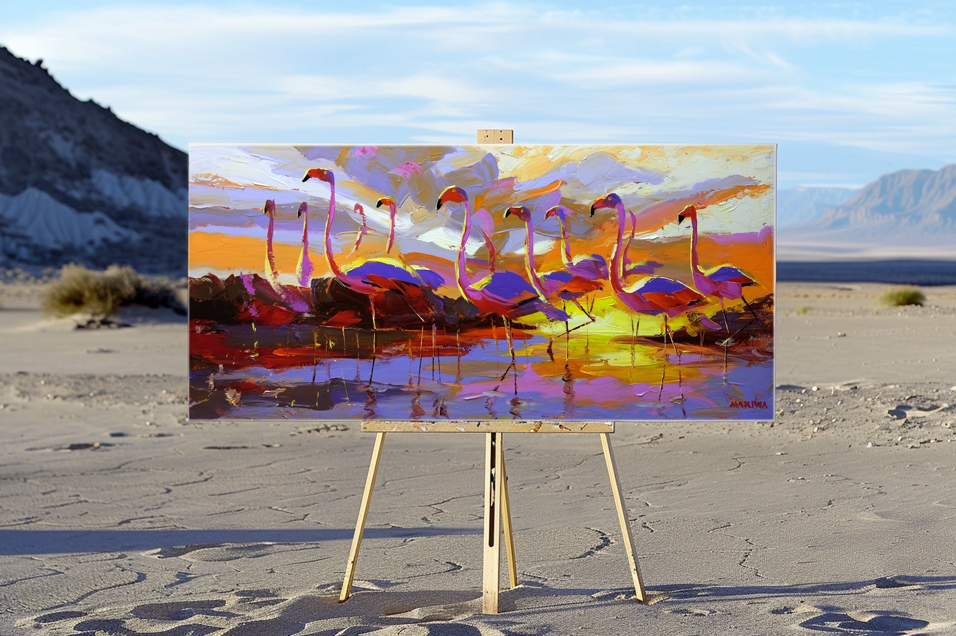 Flamingo Sunset 180x80cm Oil on Canvas