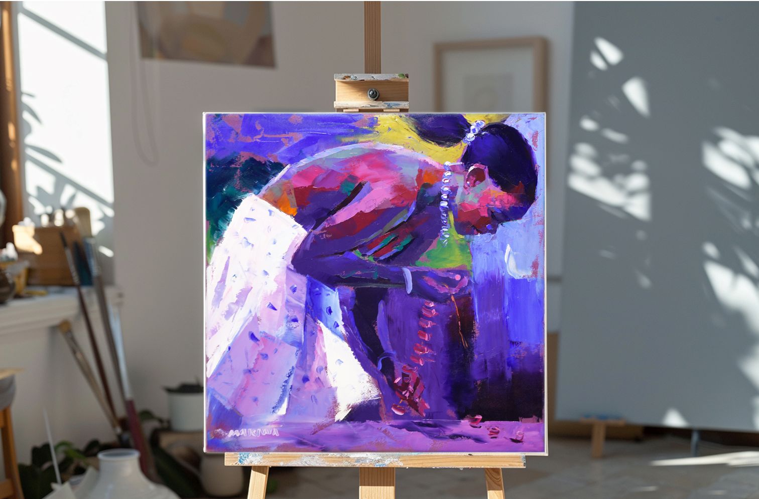 Beadwork 55x55cm Oil On Canvas