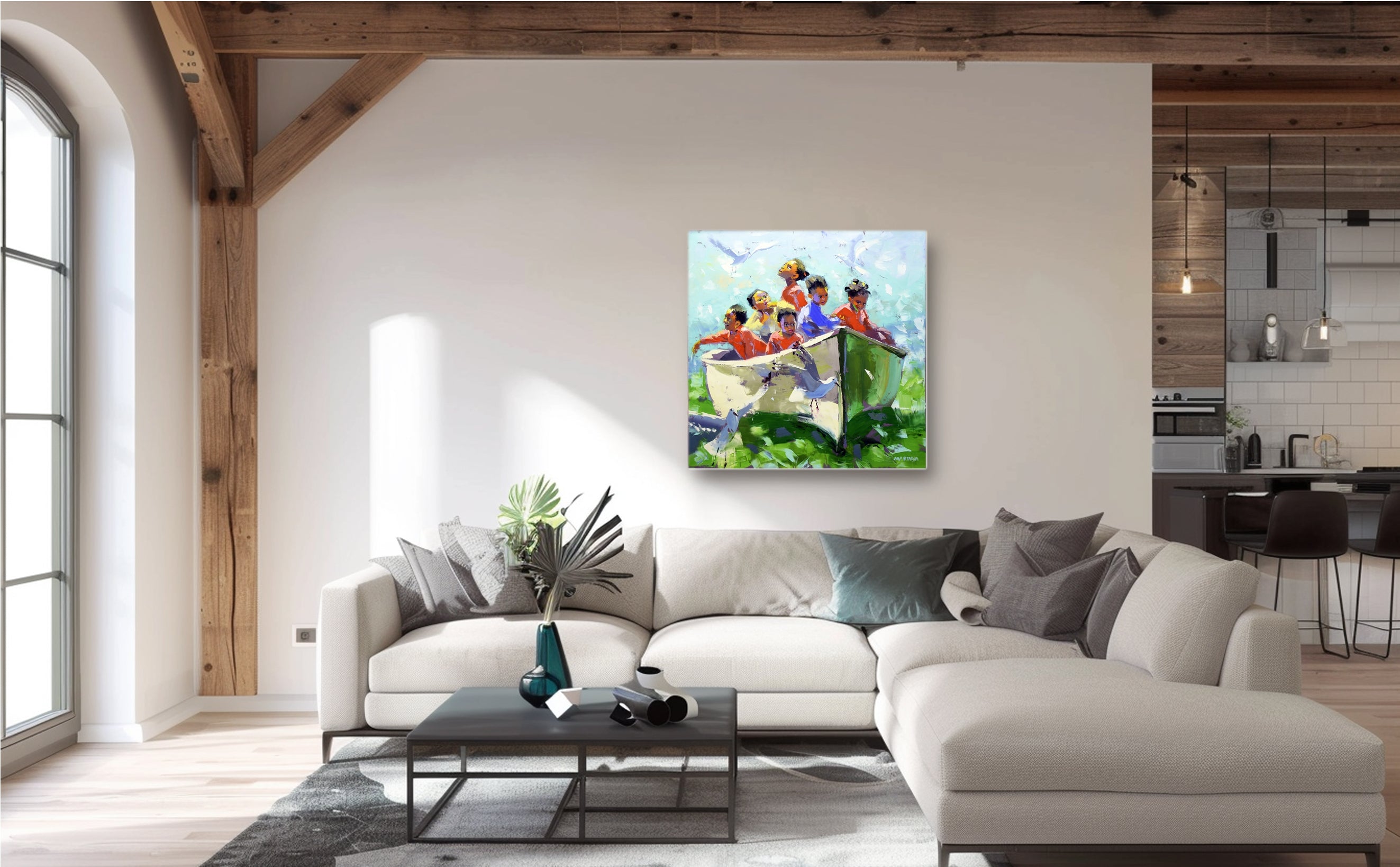 The Boat Kids 100x100cm Oil on Canvas