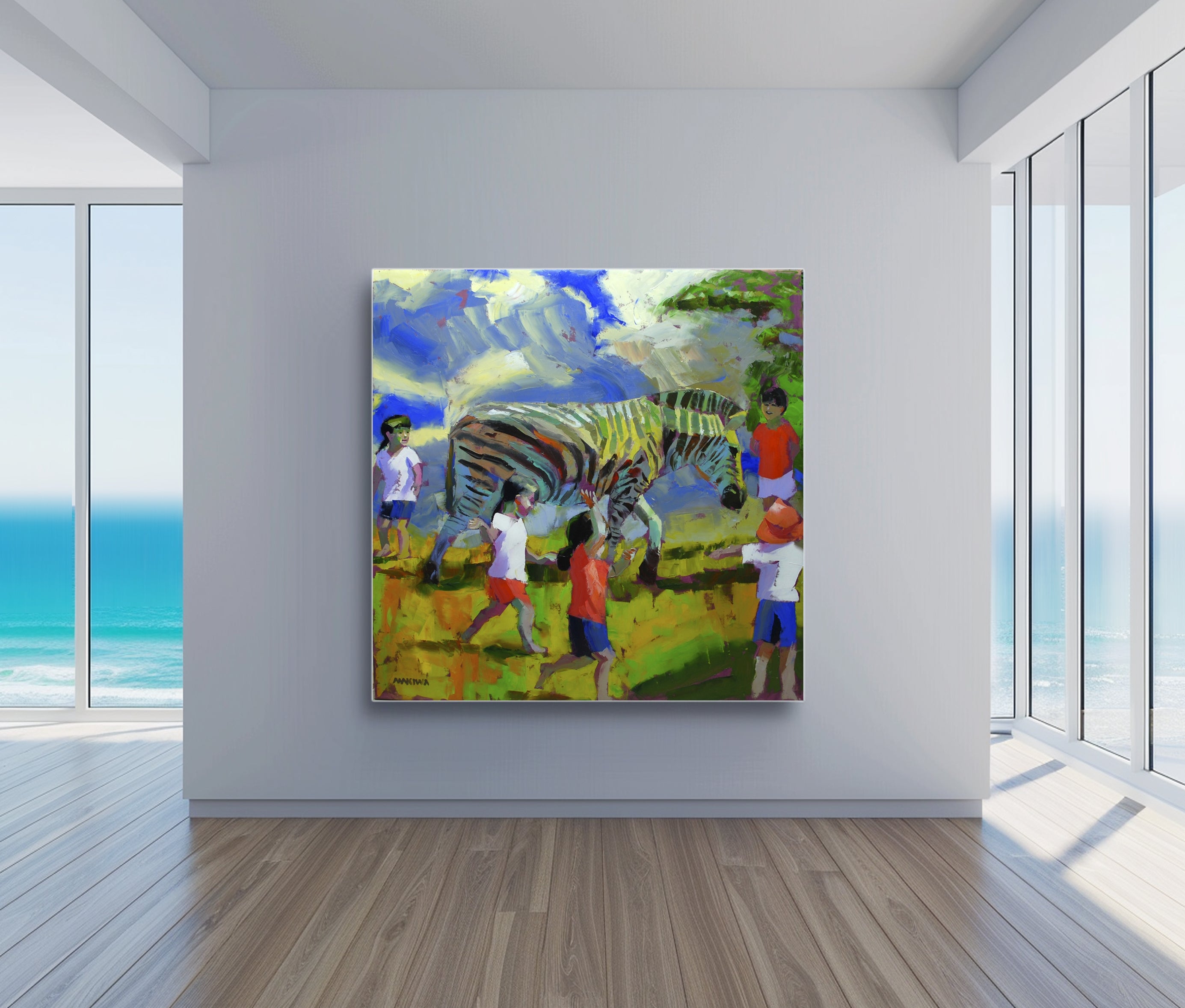 The Zebra Kids 140x140cm Oil on Canvas