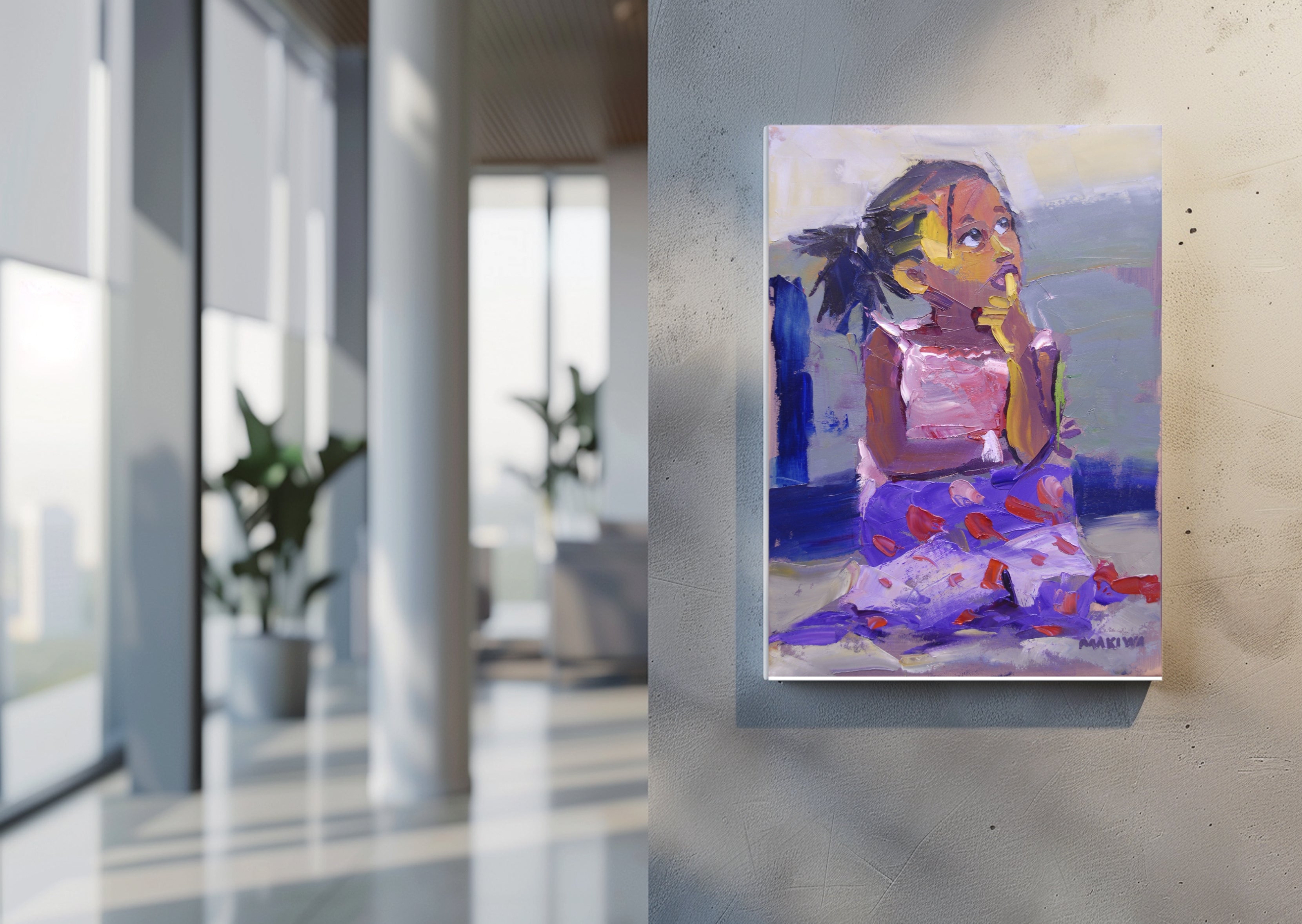 Girl in Floral Dress 55x39cm Oil on Canvas