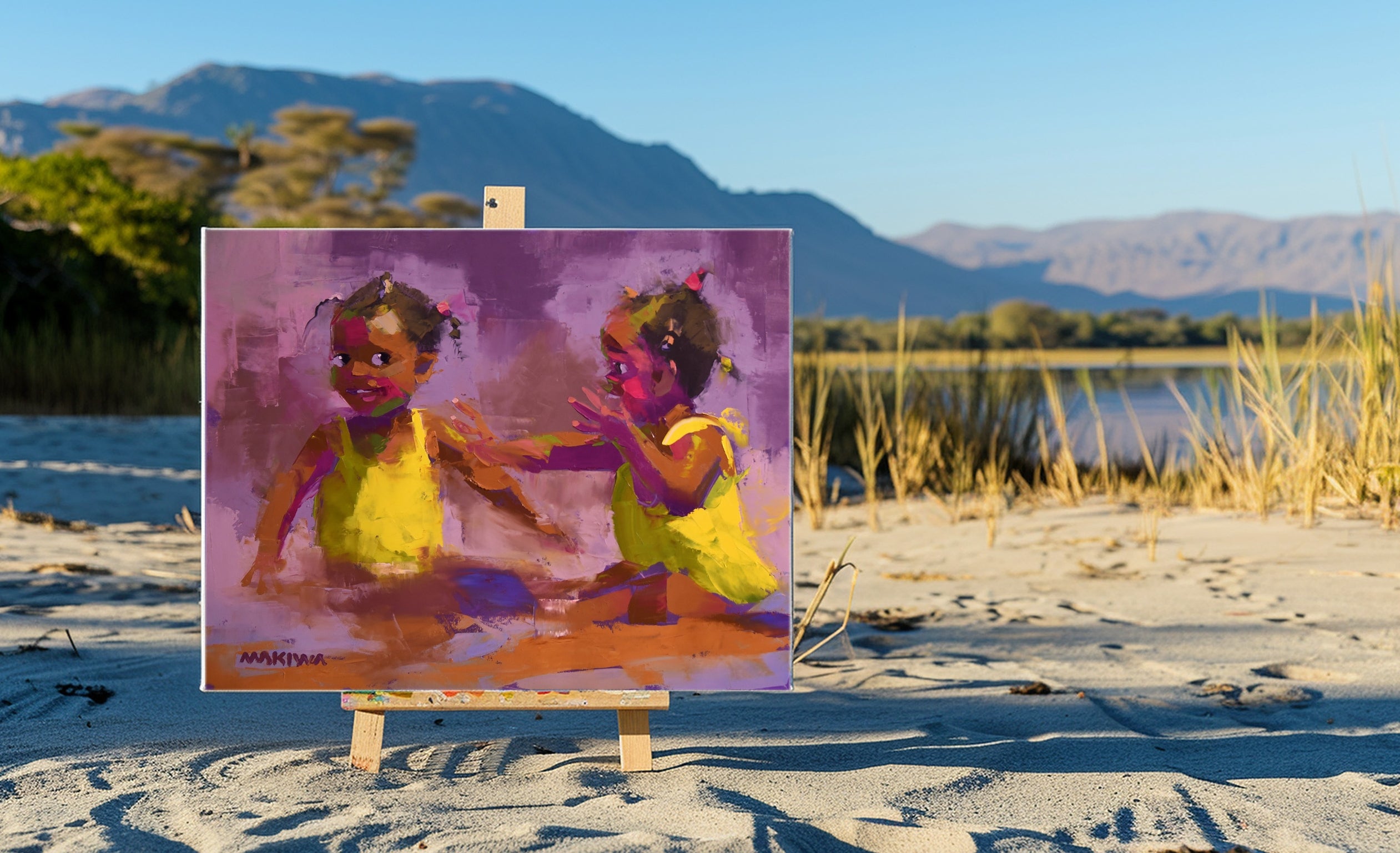 Games in the Sand 56x71cm Oil On Canvas