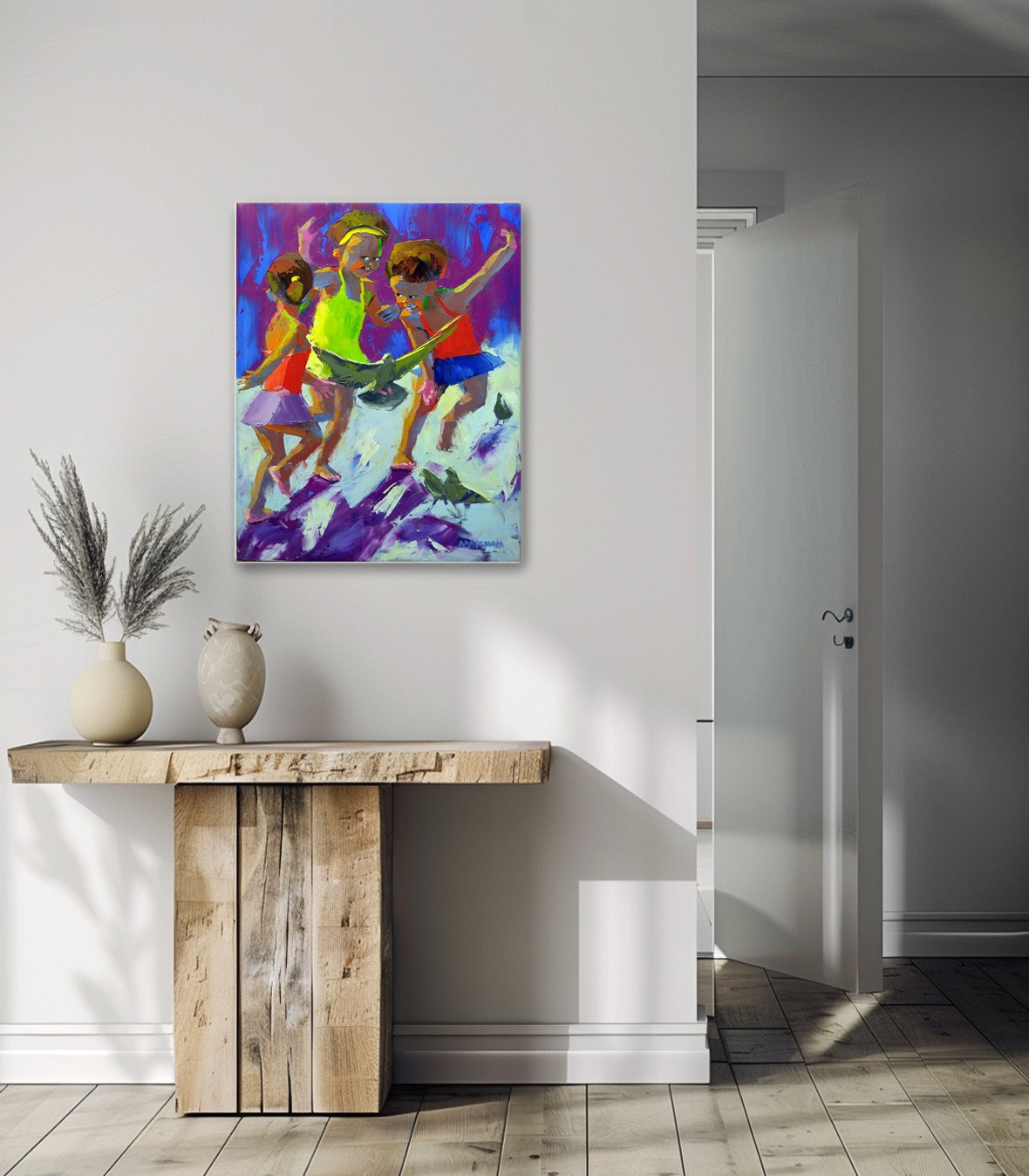 Playtime With the Pigeons 71x56cm Oil on Canvas
