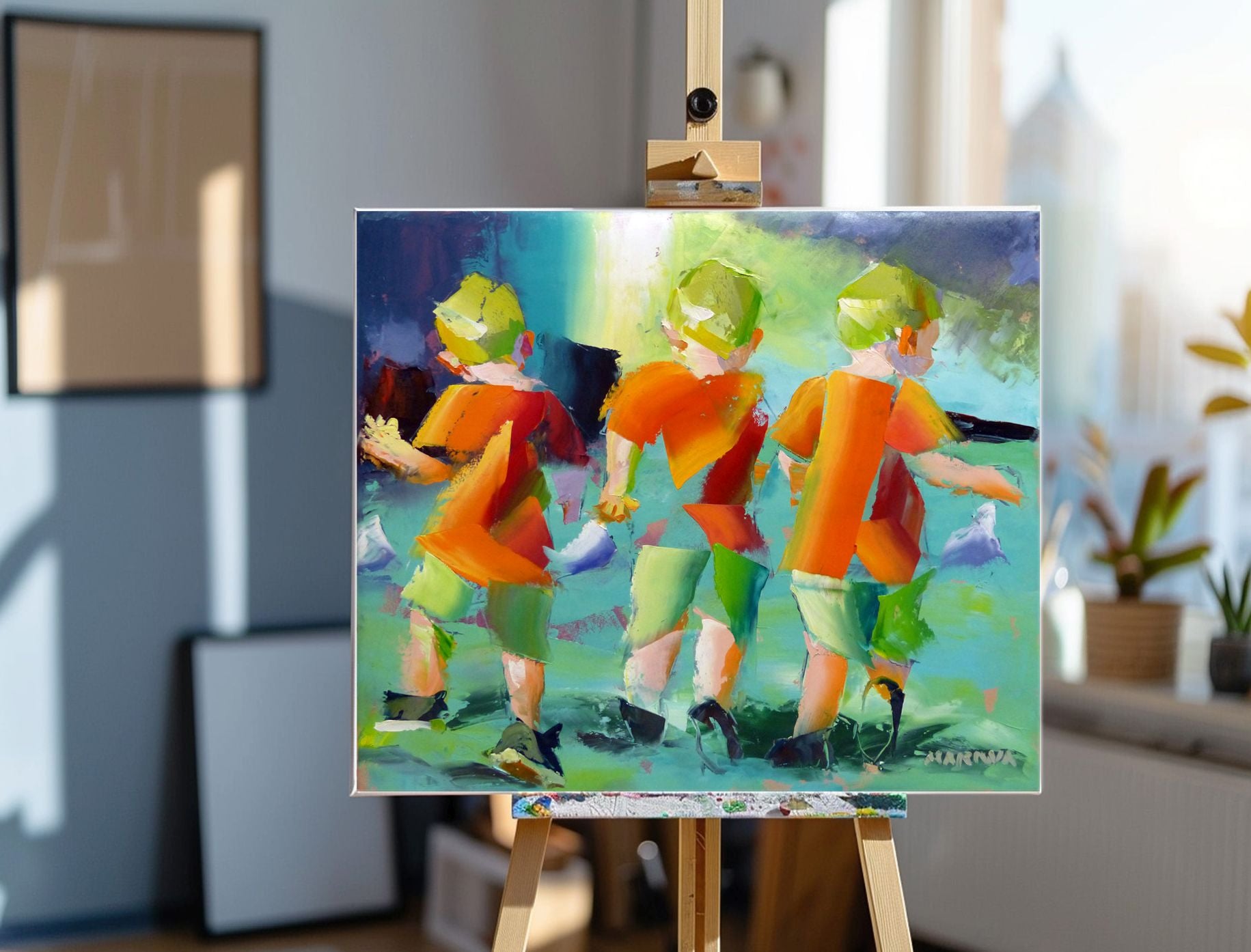 Three Little Friends 68x80cm Oil On Canvas