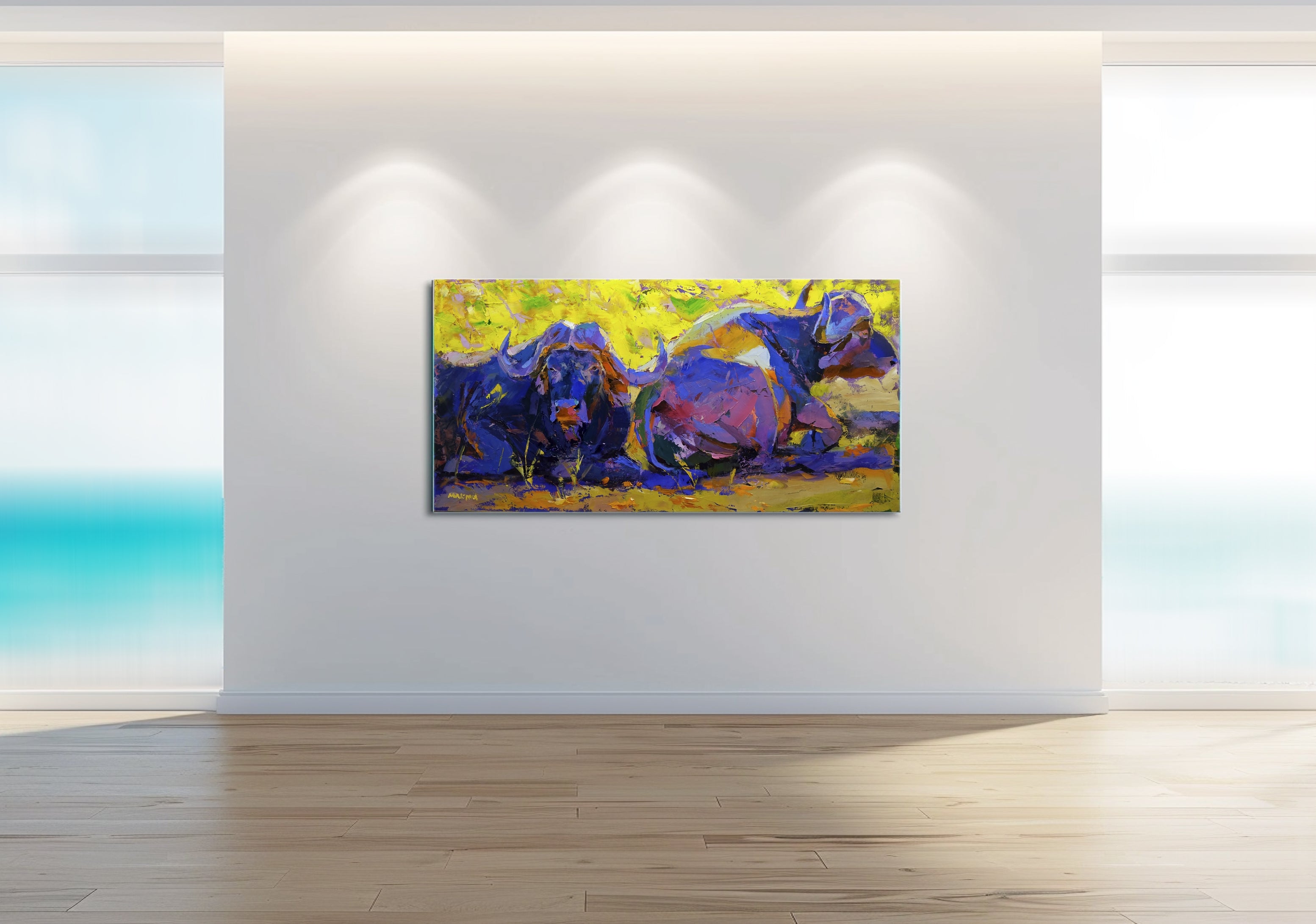 Sunset Buffalo 60x120cm Oil on Canvas