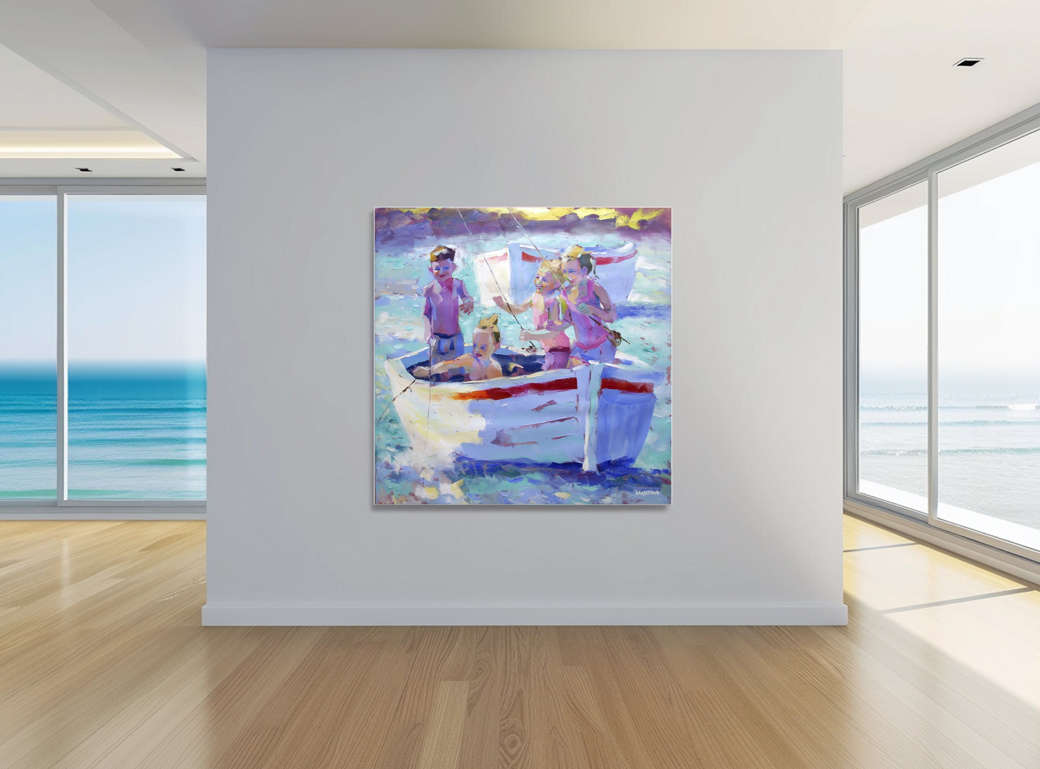 Fishing Kids 140x140cm Oil on Canvas