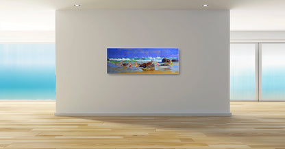 Playing by the Rocks  50x140cm  Oil On Canvas