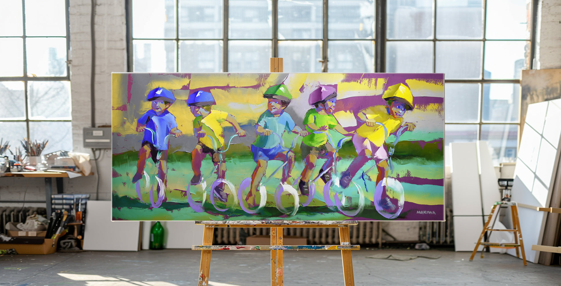 Pedal Parade 80x180cm Oil On Canvas