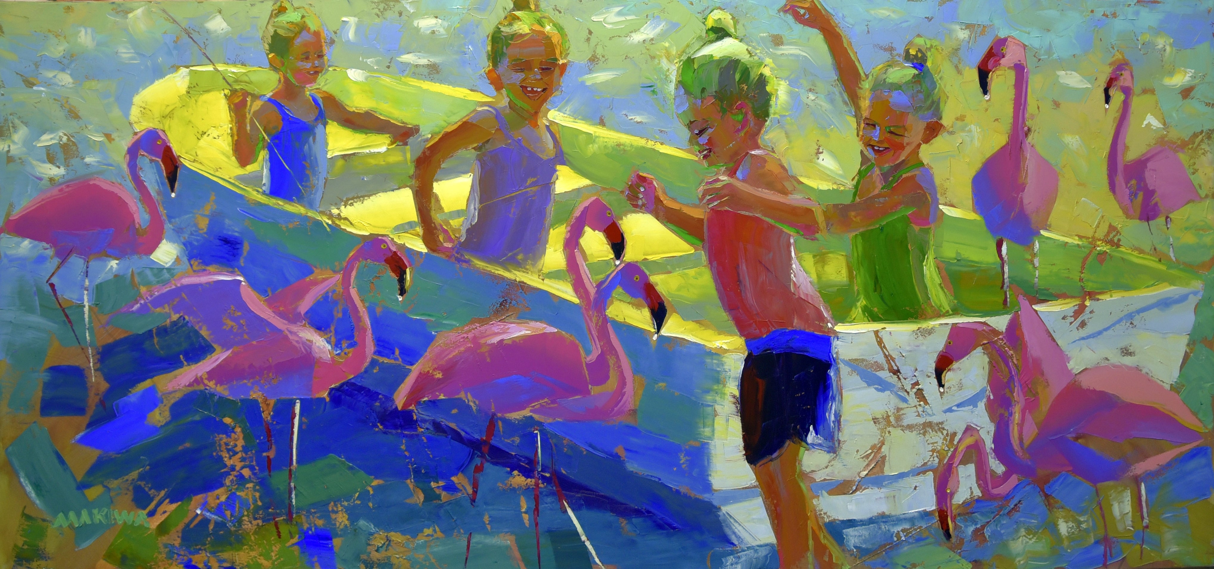 The Flamingo Kids 80x170cm Oil On Canvas