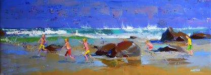 Playing by the Rocks  50x140cm  Oil On Canvas