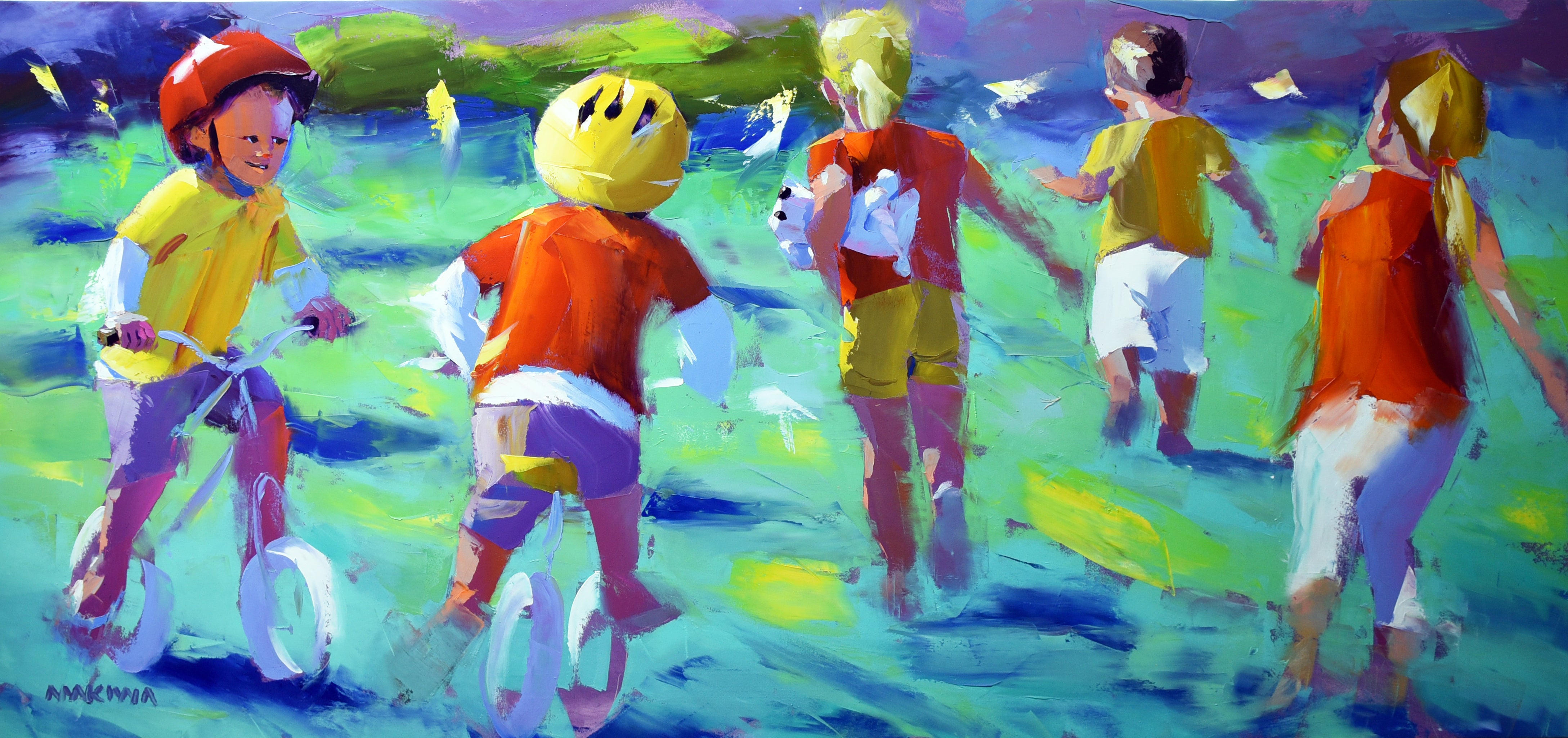 Kids at Play 80x170cm Oil on Canvas