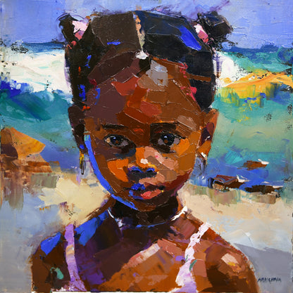 African Child 25x25cm Oil on Canvas