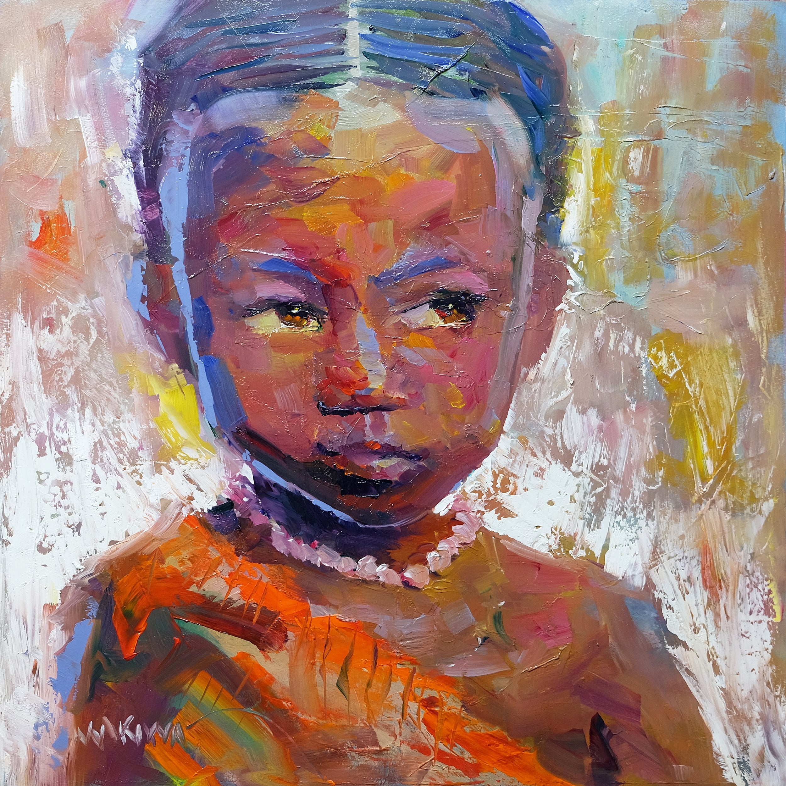 African Child 55x55cm Oil on Canvas