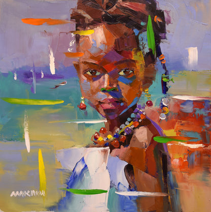 African Girl 7, 50x50cm Oil on Canvas