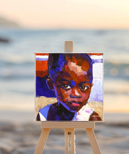 African Boy 20x20cm Oil on Canvas