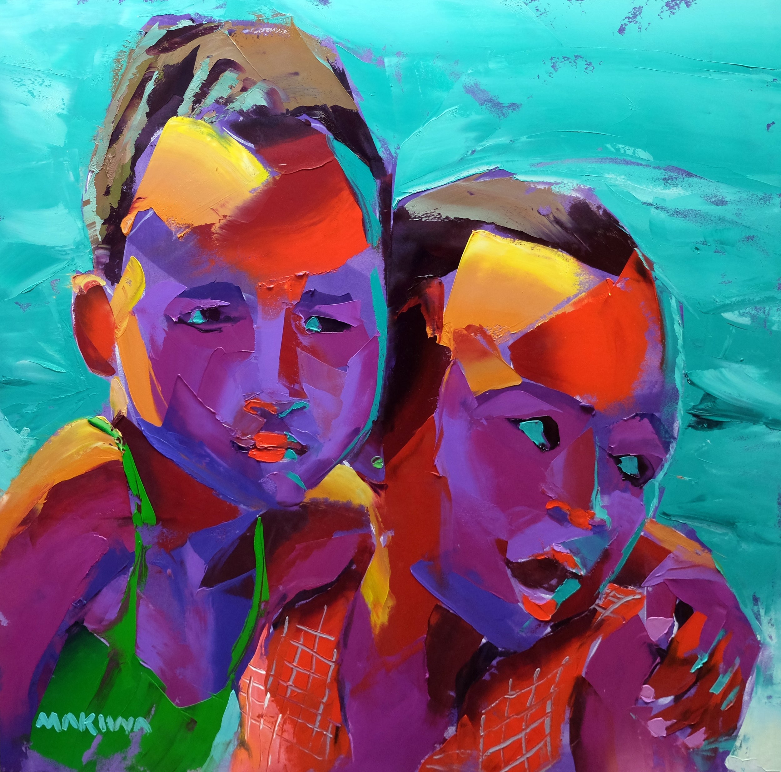 Besties By the Sea 100x100cm Oil on Canvas