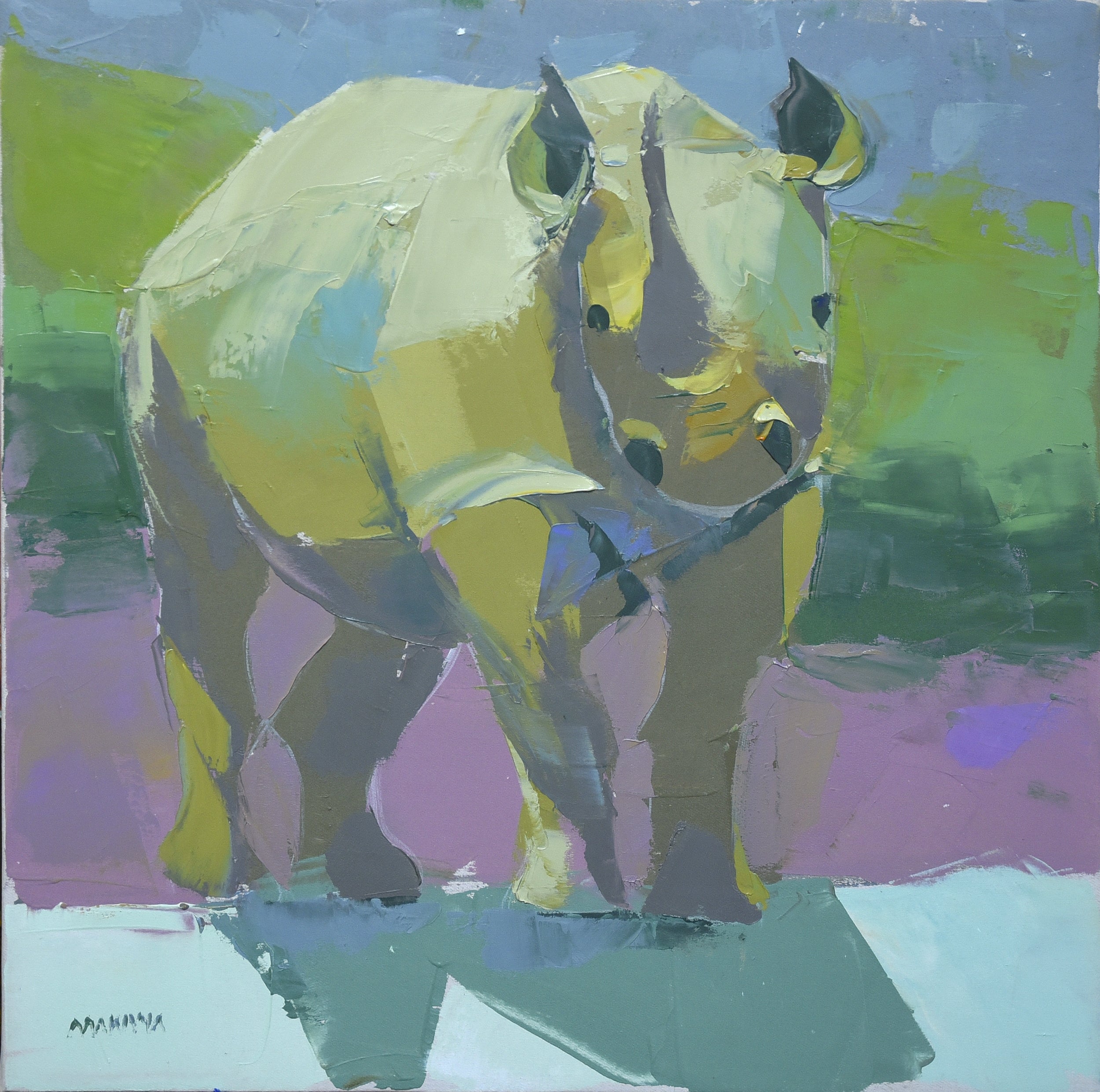 Black Rhino 40x40cm Oil on Canvas