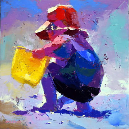 Collecting Pebbles 55x55cm Oil on Canvas