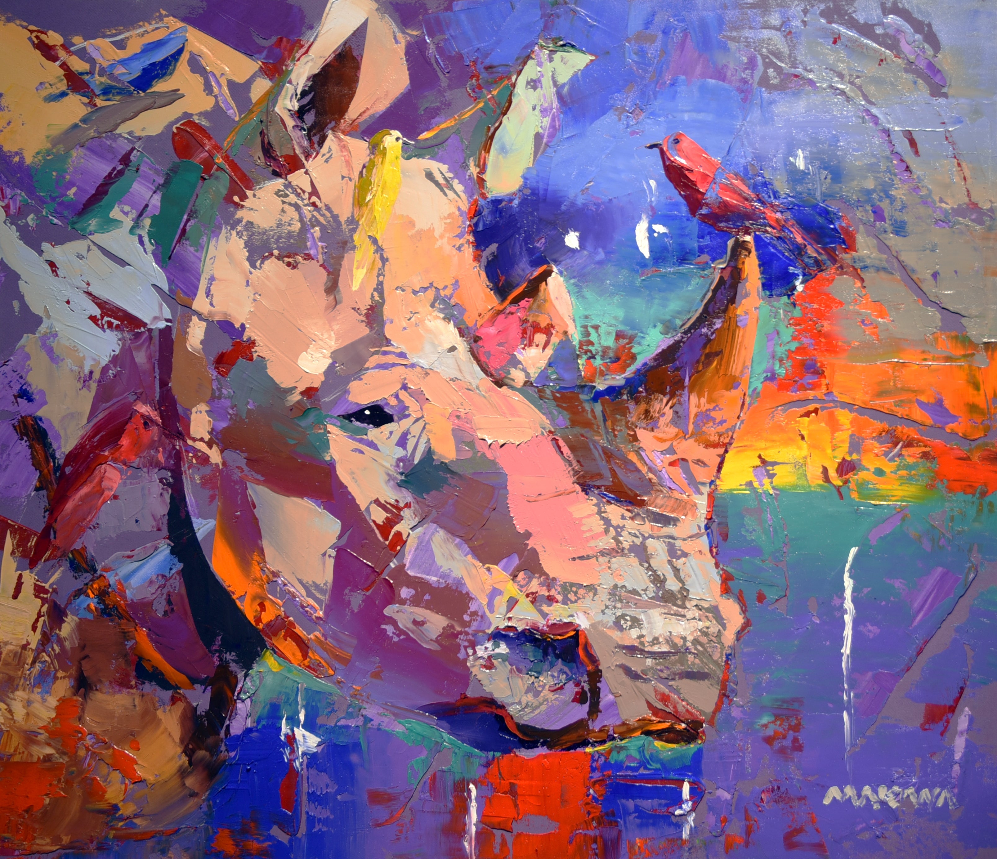 Companions of the Horn 56x65cm Oil On Canvas