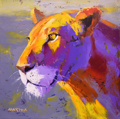 Contemplative Lioness 80x80cm Oil on Canvas