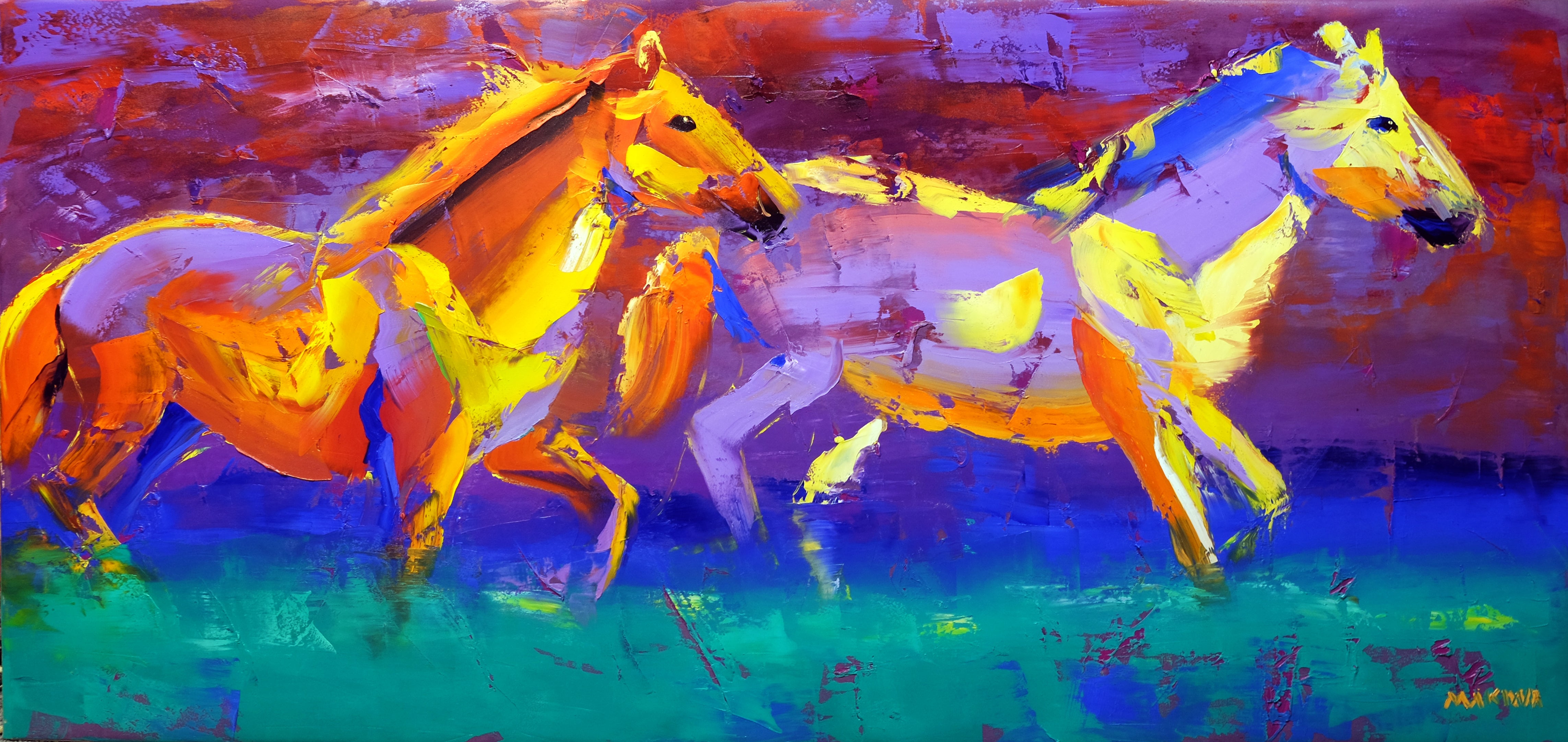 The Wild Stallions 80x170cm Oil on Canvas