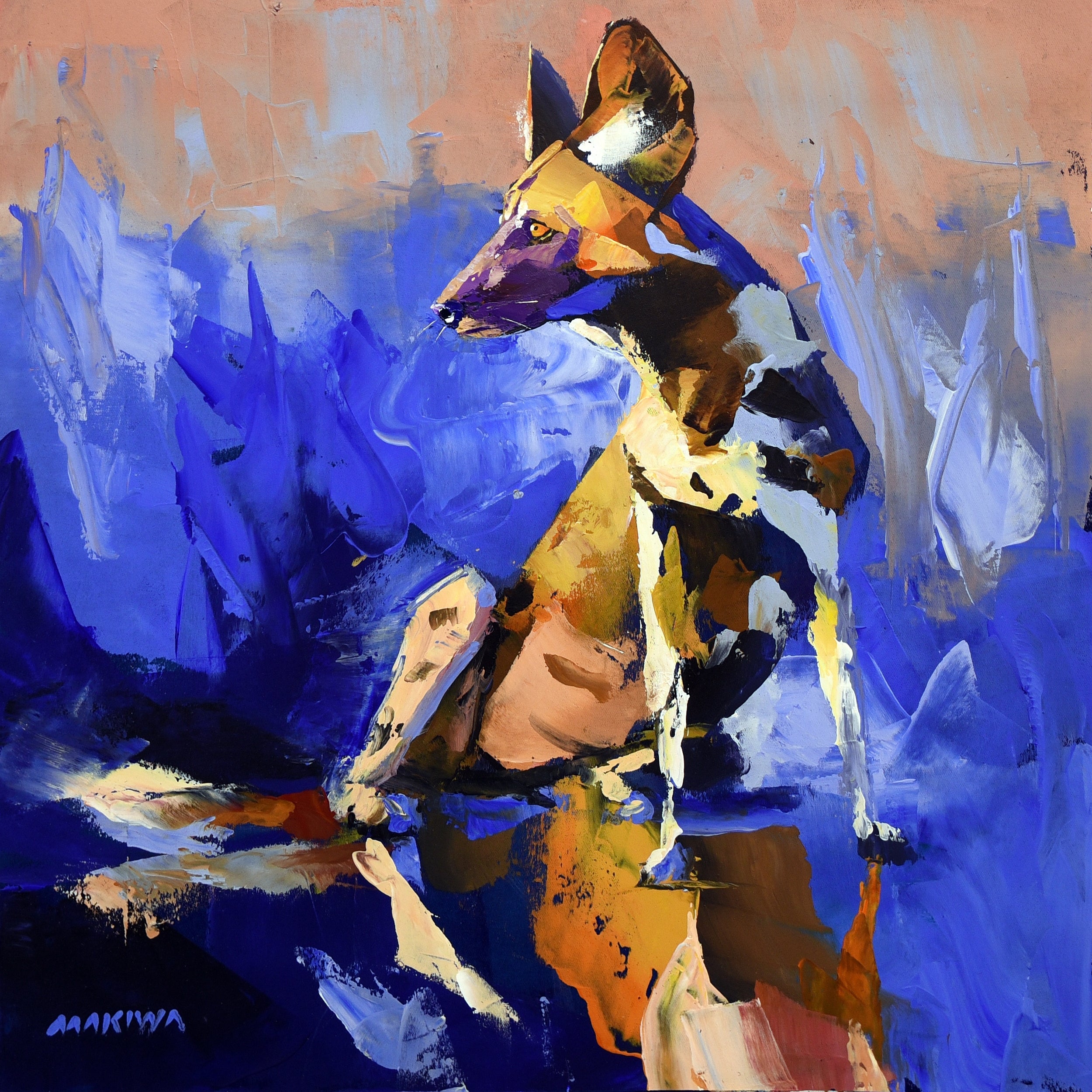 Deep Blue Wild Dog 50x50cm Acrylic on Canvas