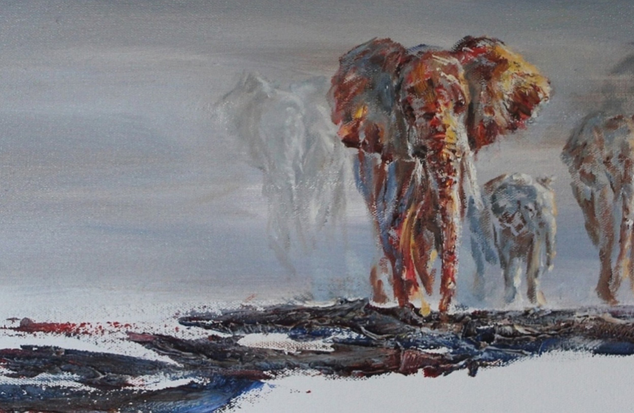 Elephants 30x40cm Oil on Canvas